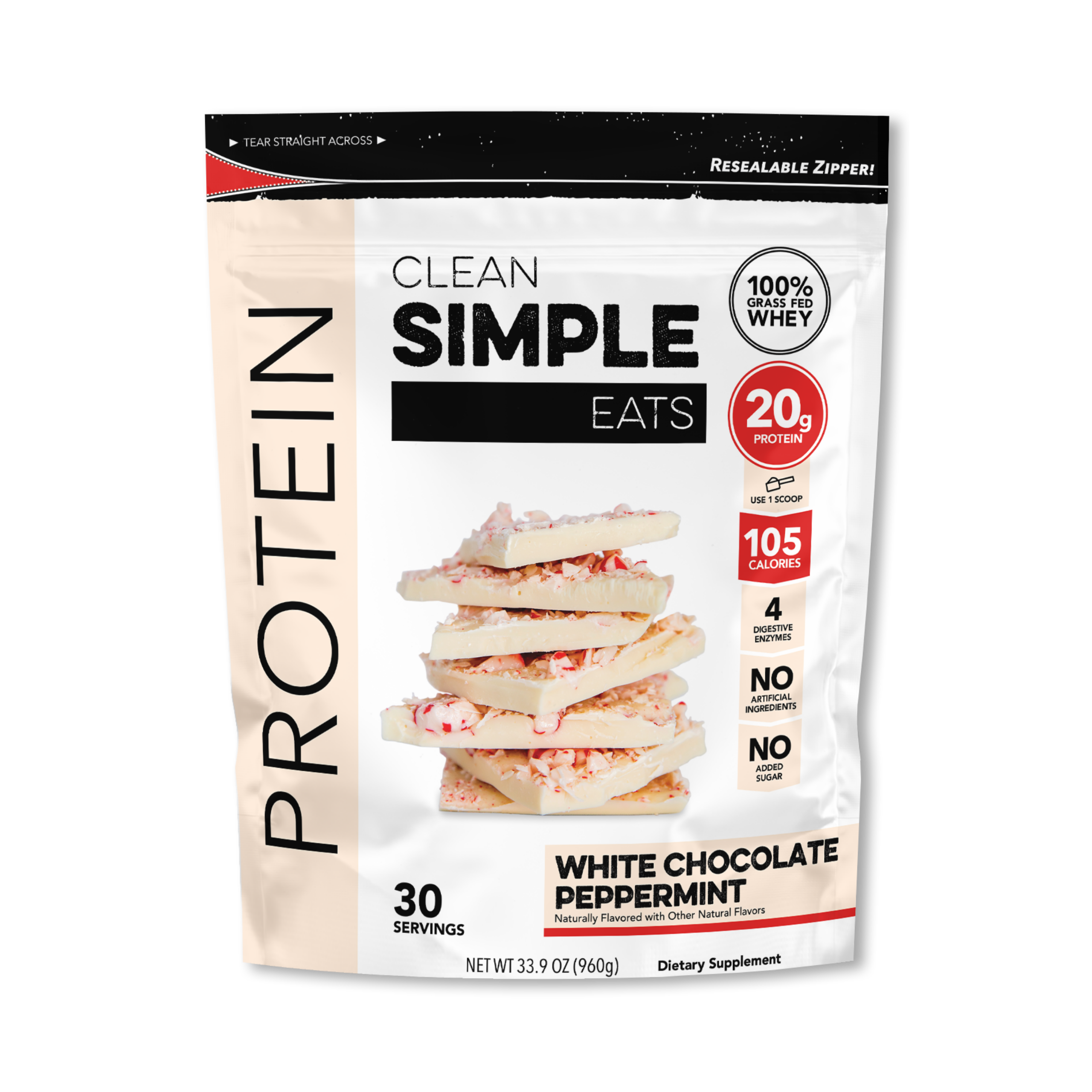 Protein Powder White Chocolate Peppermint 30 Serving Bag