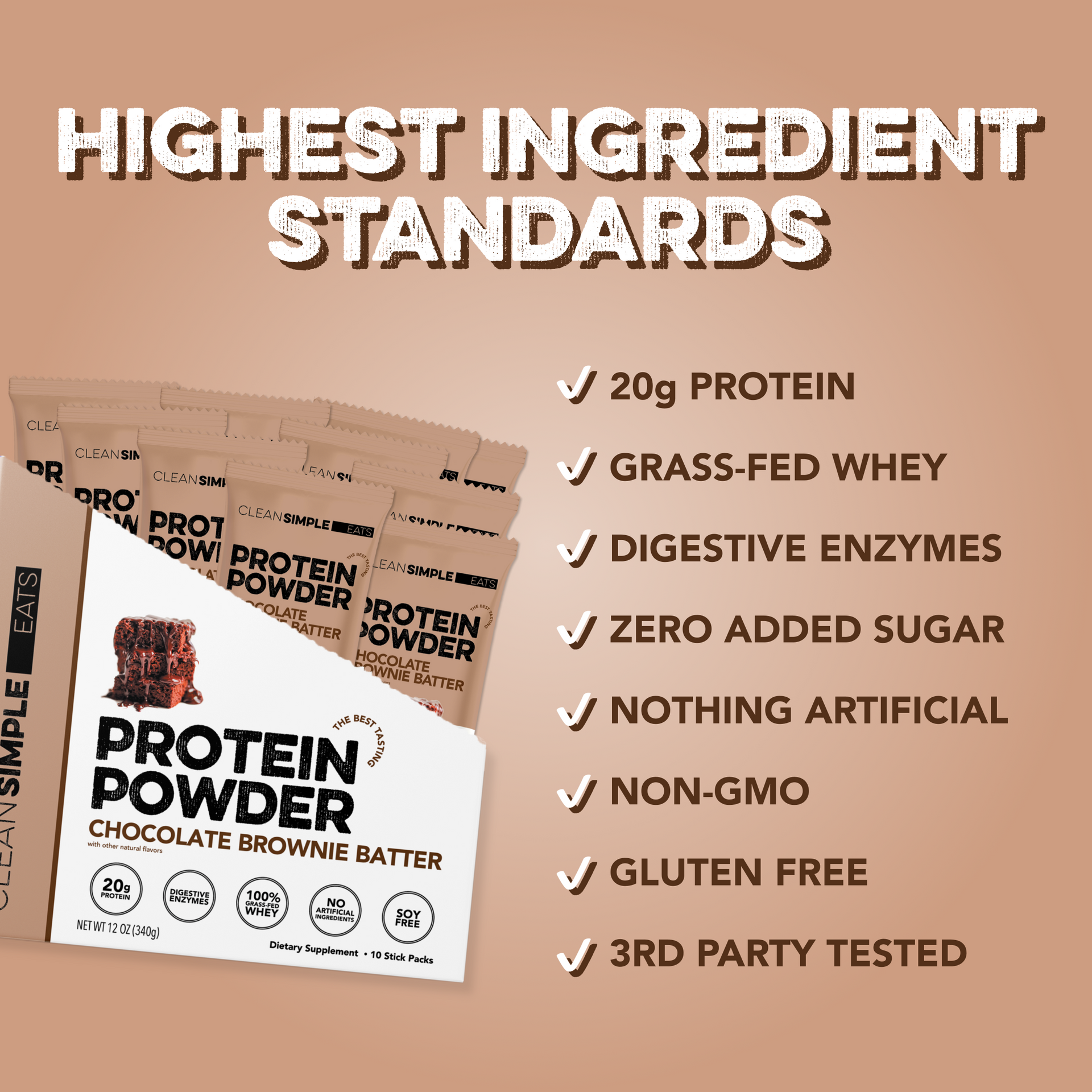 Protein Powder: Brownie Batter (10 Single Serving Stick Packs)