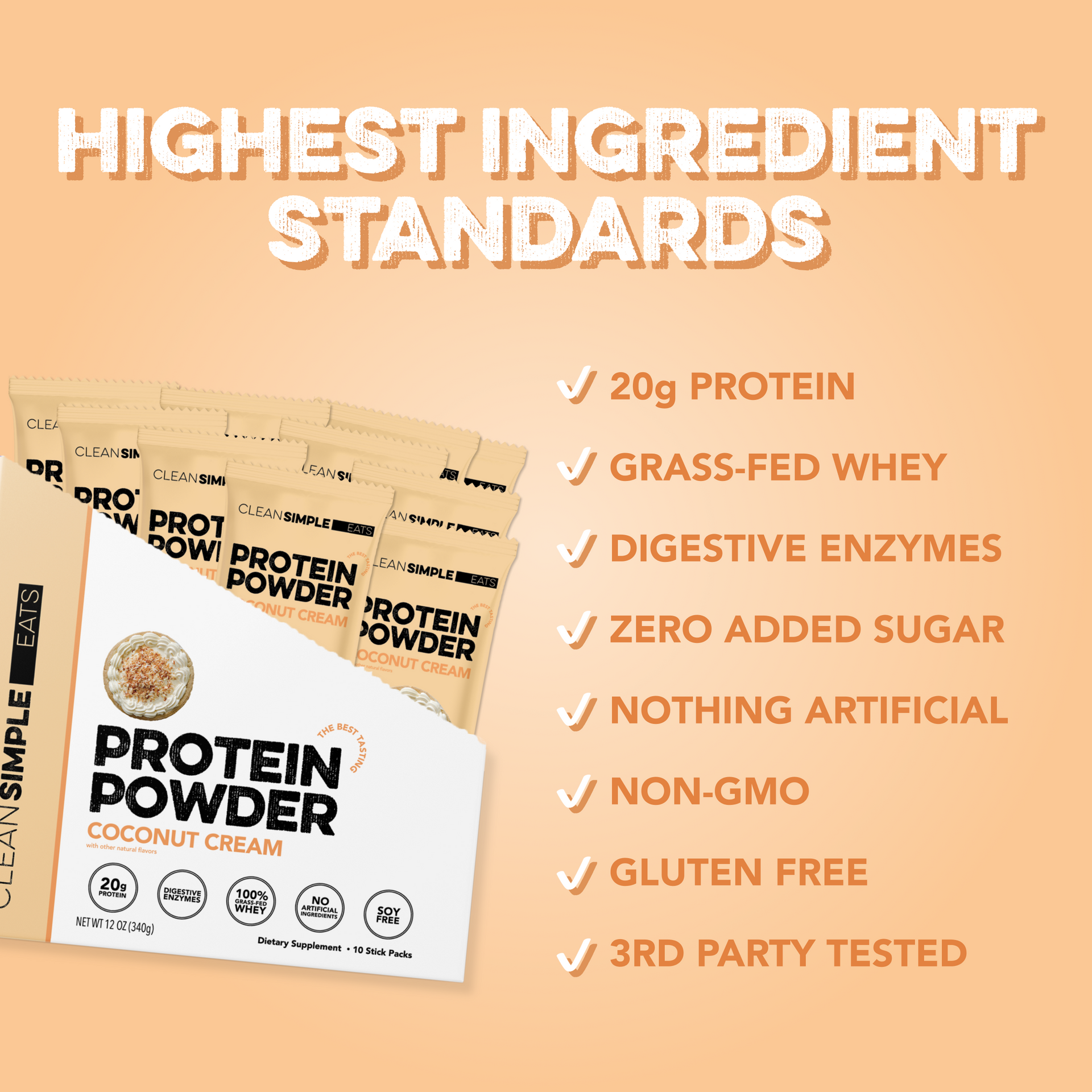 Protein Powder: Coconut Cream (10 Single Serving Stick Packs)