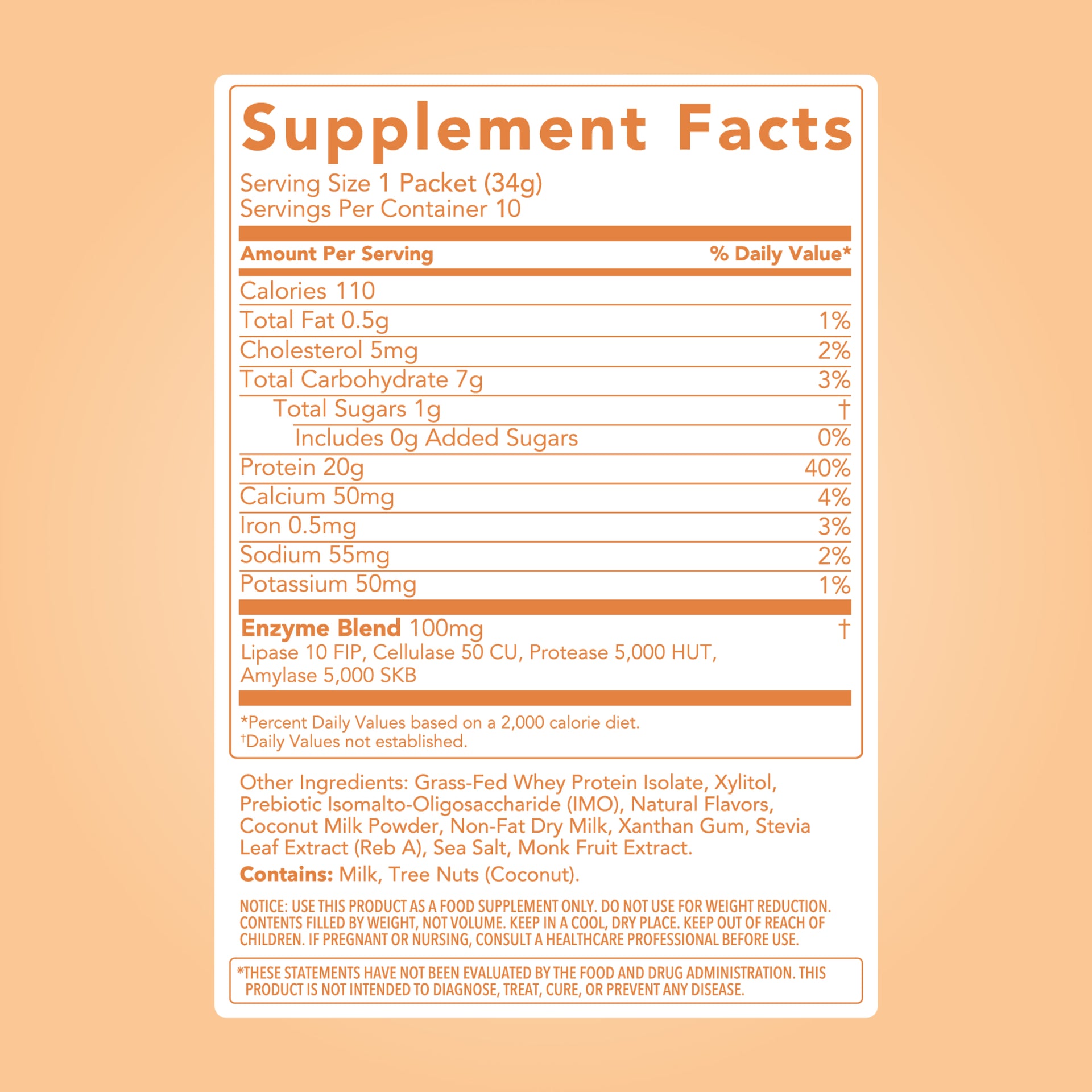 Protein Powder: Coconut Cream (10 Single Serving Stick Packs)