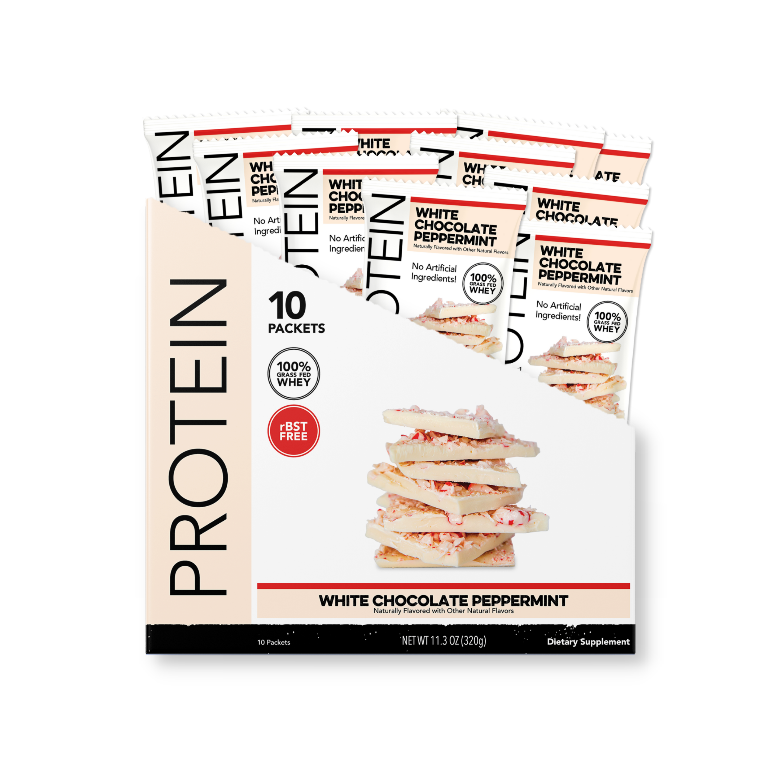 Protein Powder: White Chocolate Peppermint (10 Single Serving Stick Packs)