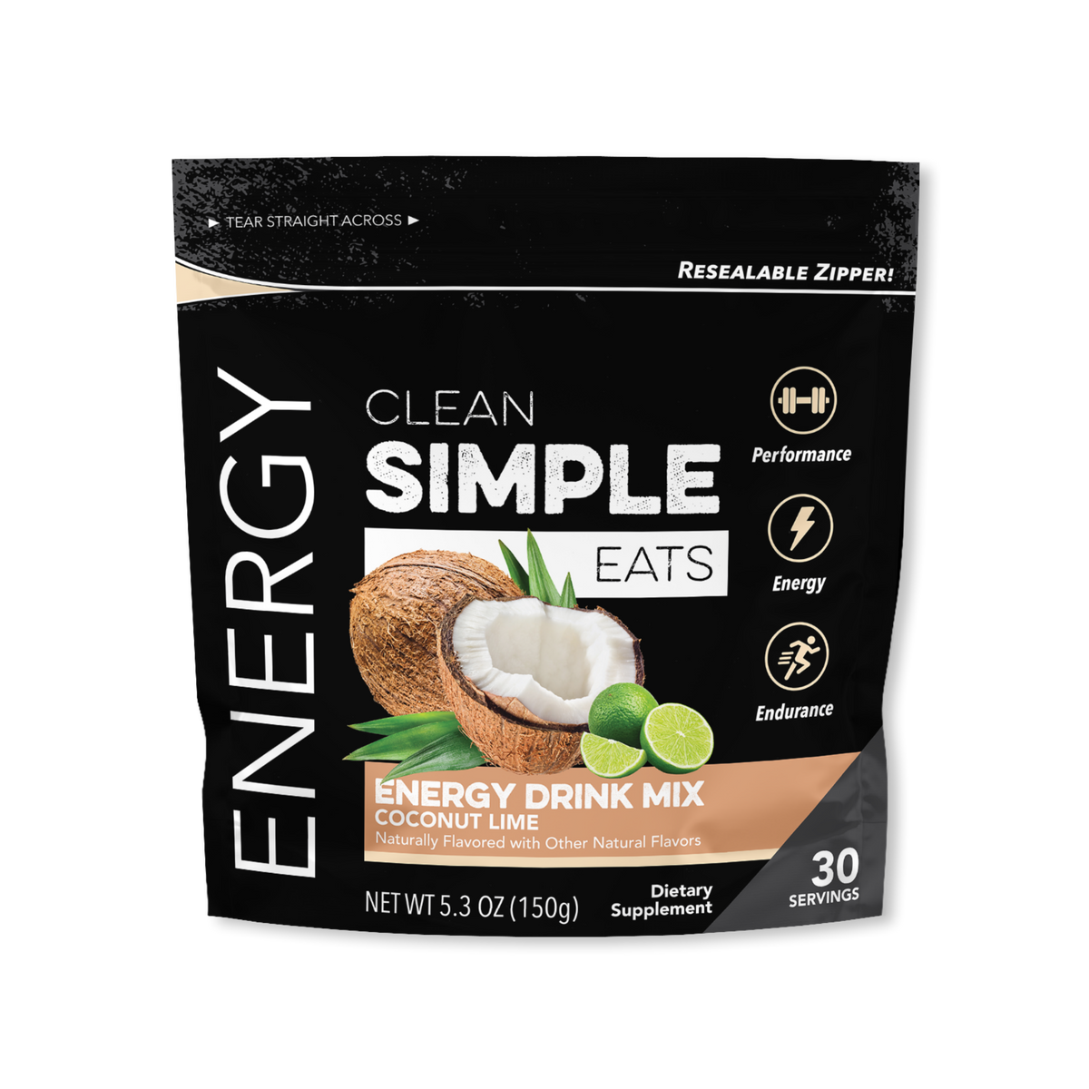 Energy Coconut Lime Energy Drink Mix (30 Serving Bag) Clean Simple Eats
