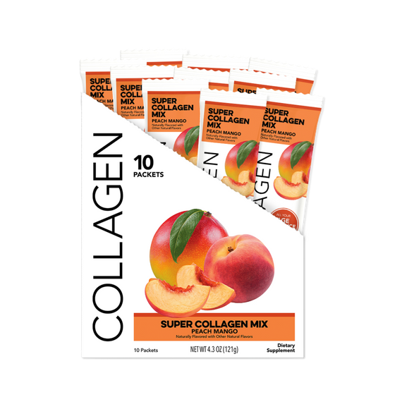 Collagen: Peach Mango Super Collagen Mix (10 Single Serving Stick Packs)