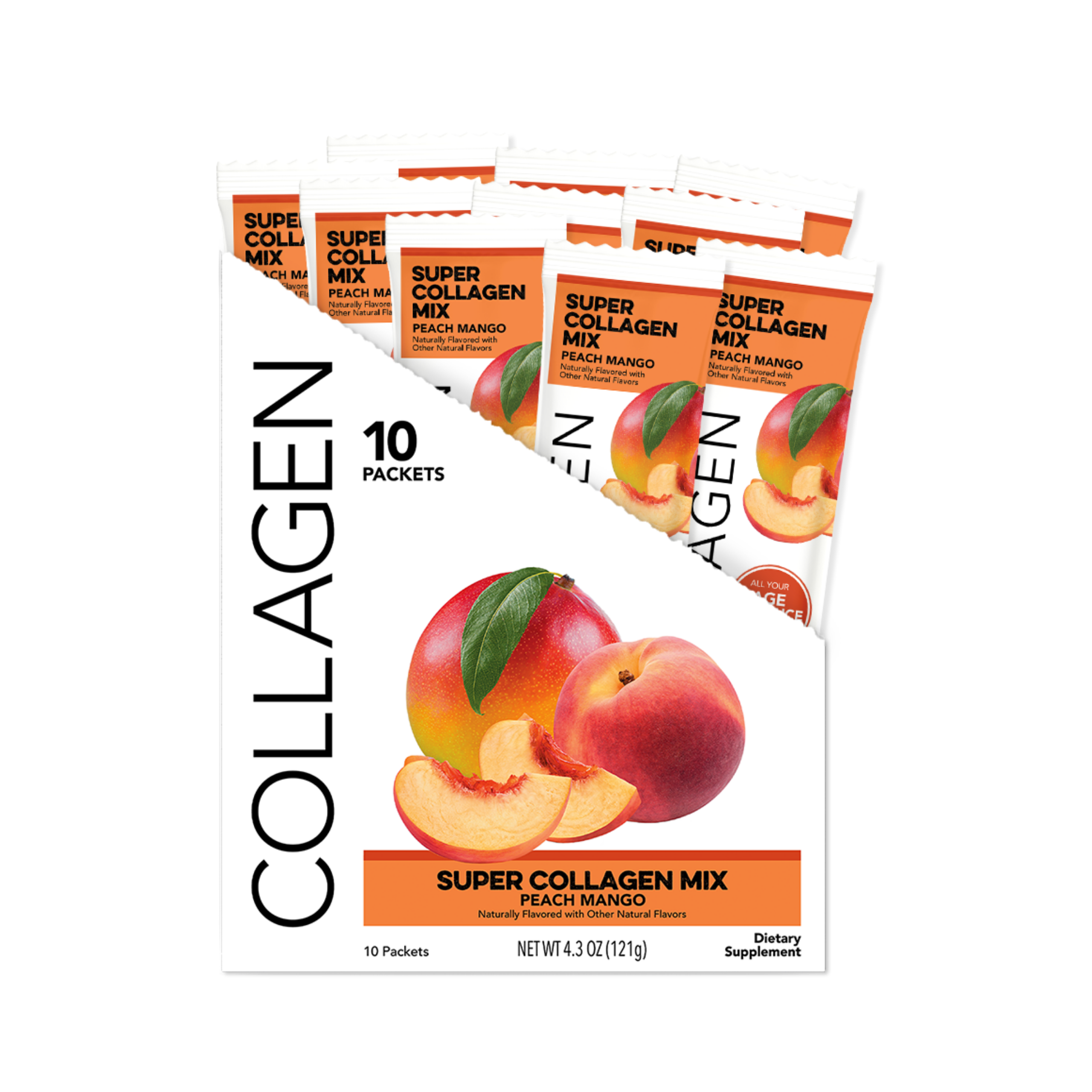 Collagen: Peach Mango Super Collagen Mix (10 Single Serving Stick Packs)