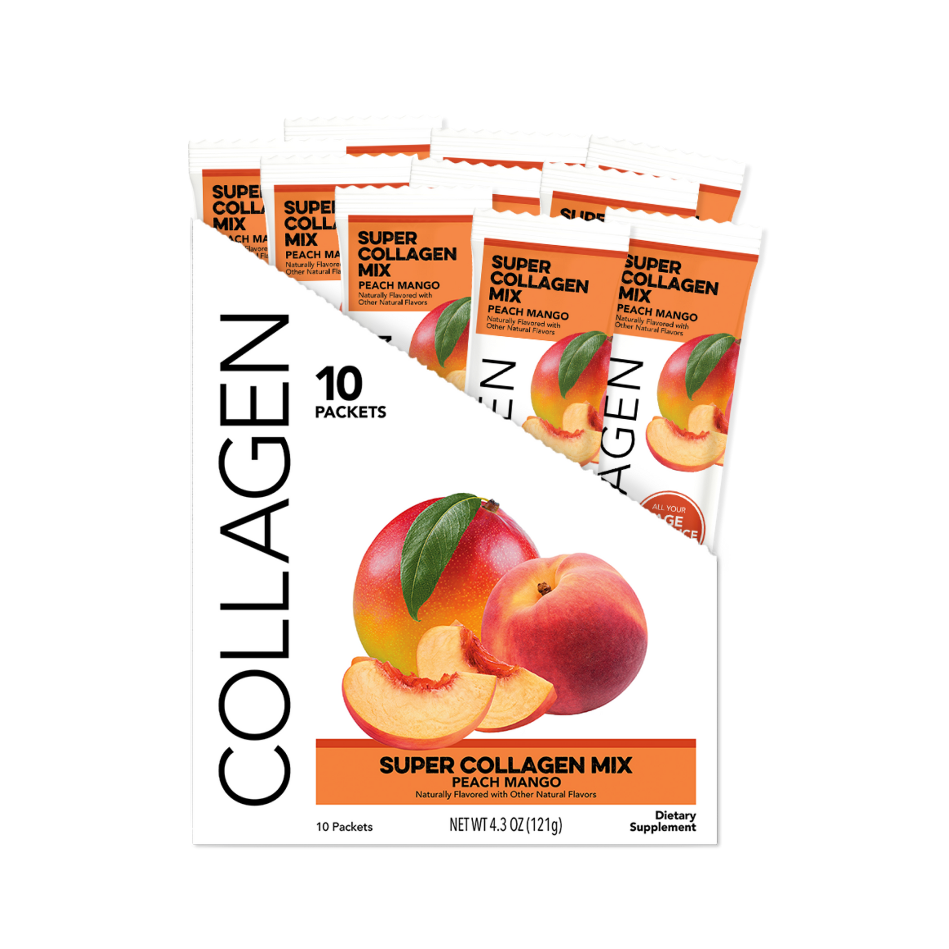 Collagen: Peach Mango Super Collagen Mix (10 Single Serving Stick Packs)