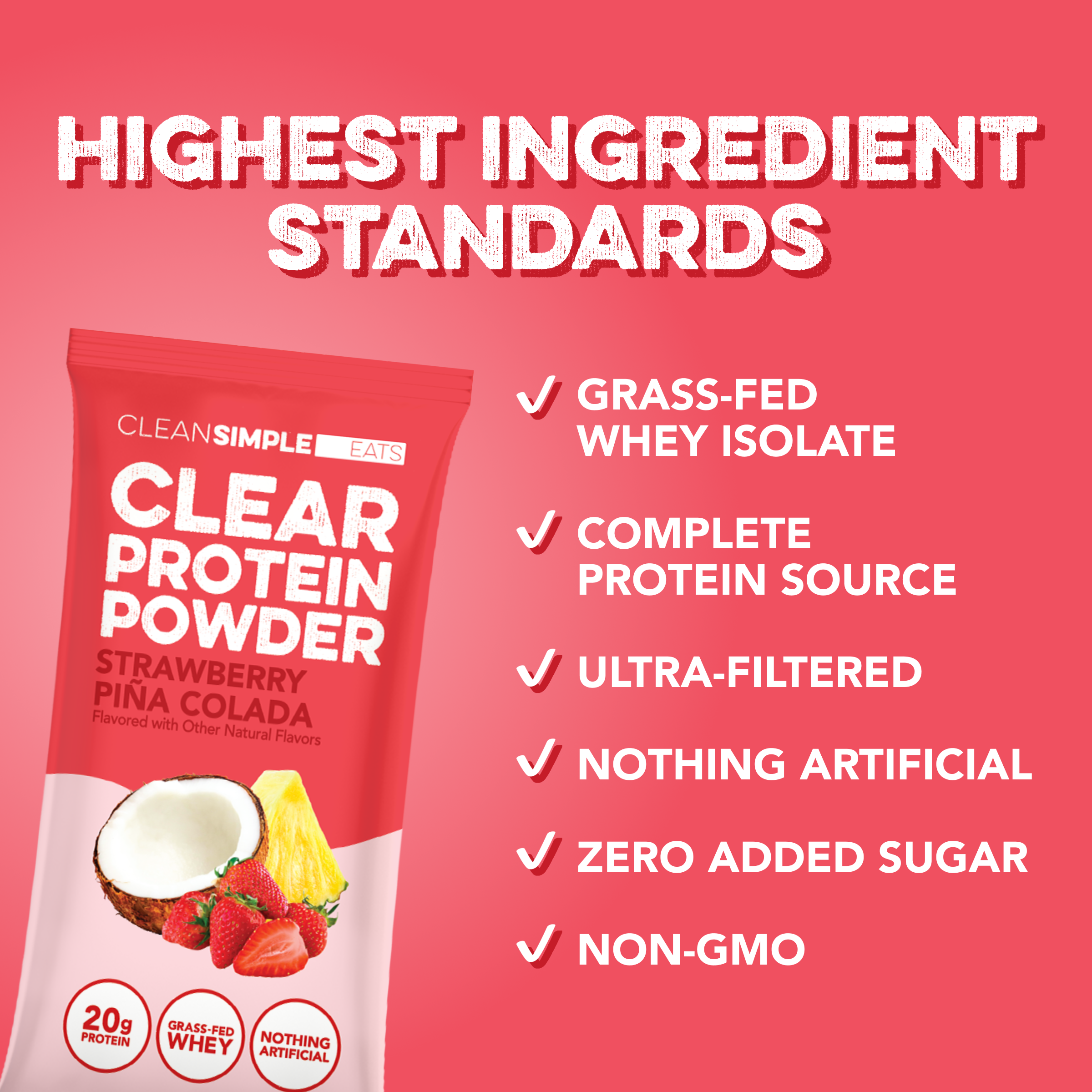 Clear Protein Powder: Strawberry Piña Colada (8 Single Serving Packs)