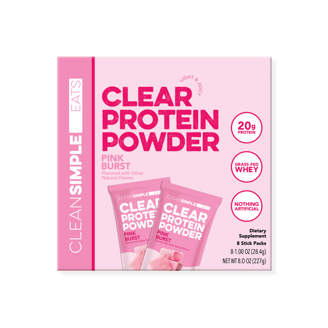 Clear Protein Powder: Pink Burst (8 Single Serving Stick Packs)
