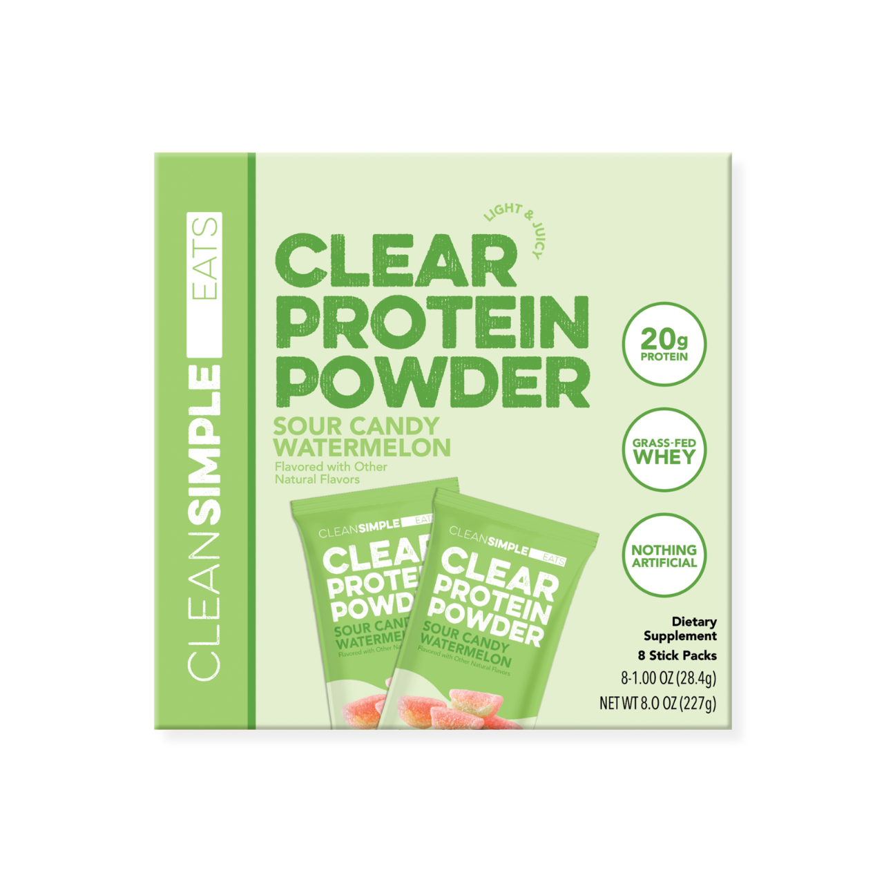 Clear Protein Powder: Sour Candy Watermelon (8 Single Serving Stick Packs)