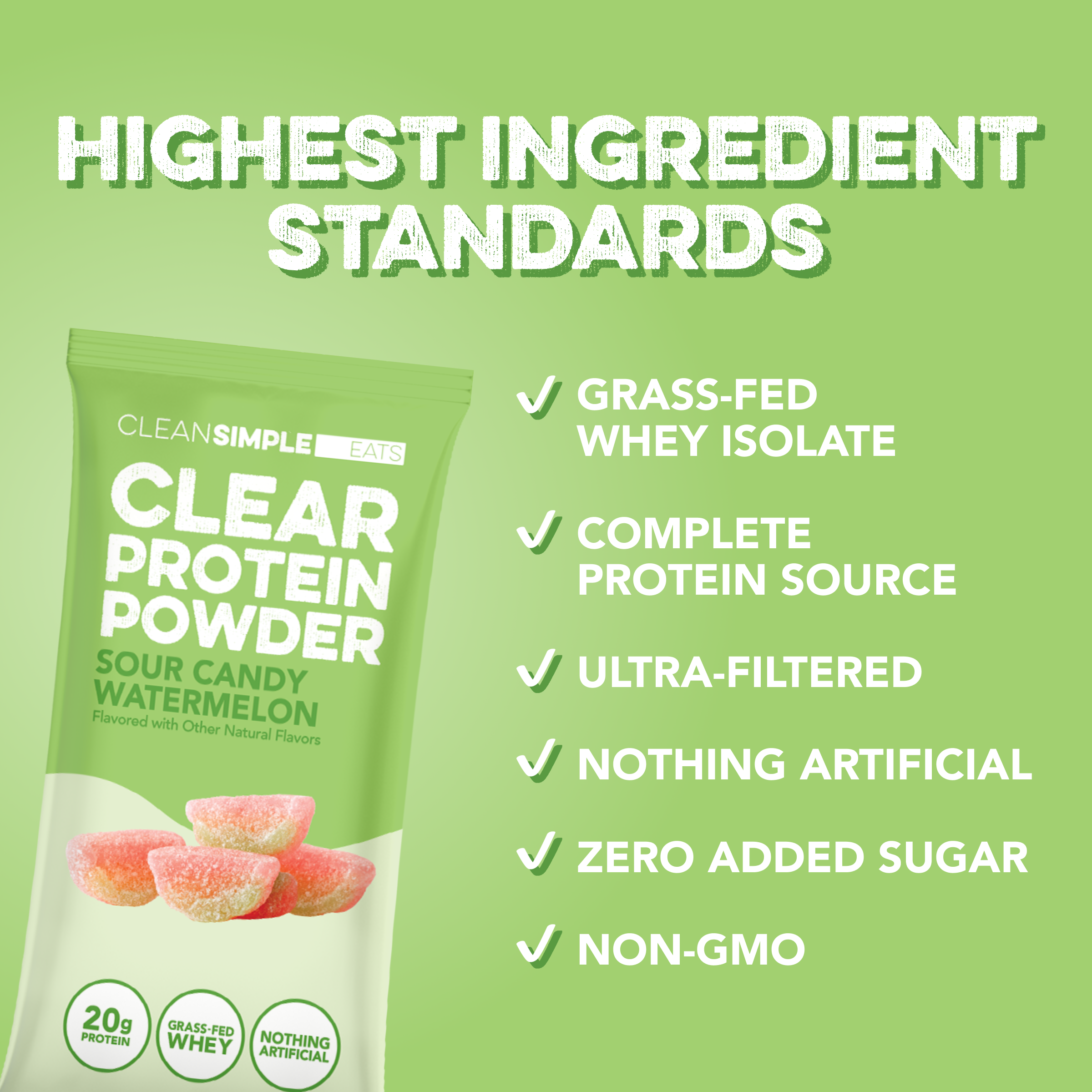 Clear Protein Powder: Sour Candy Watermelon (8 Single Serving Stick Packs)