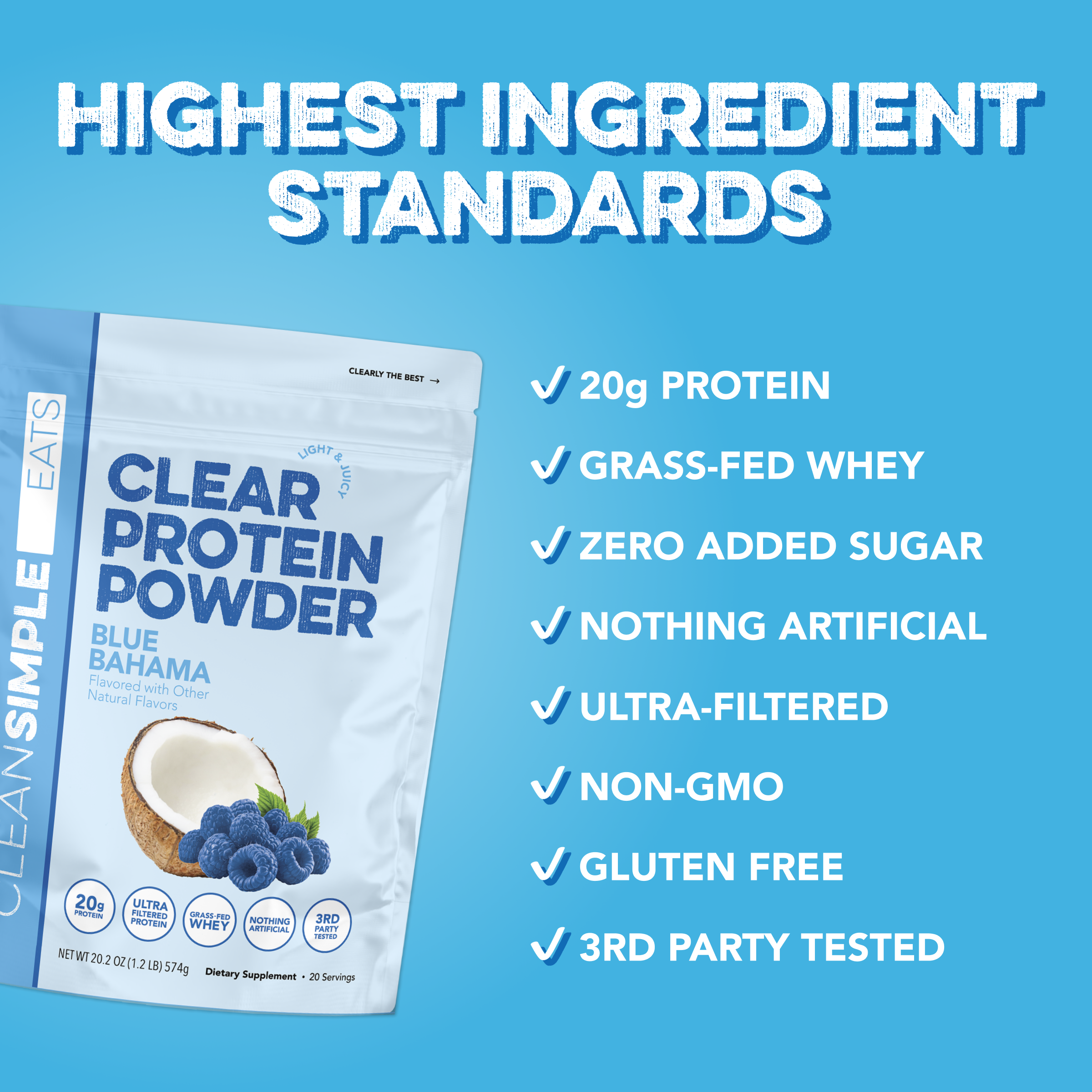 Clear Protein Powder: Blue Bahama (20 Serving)