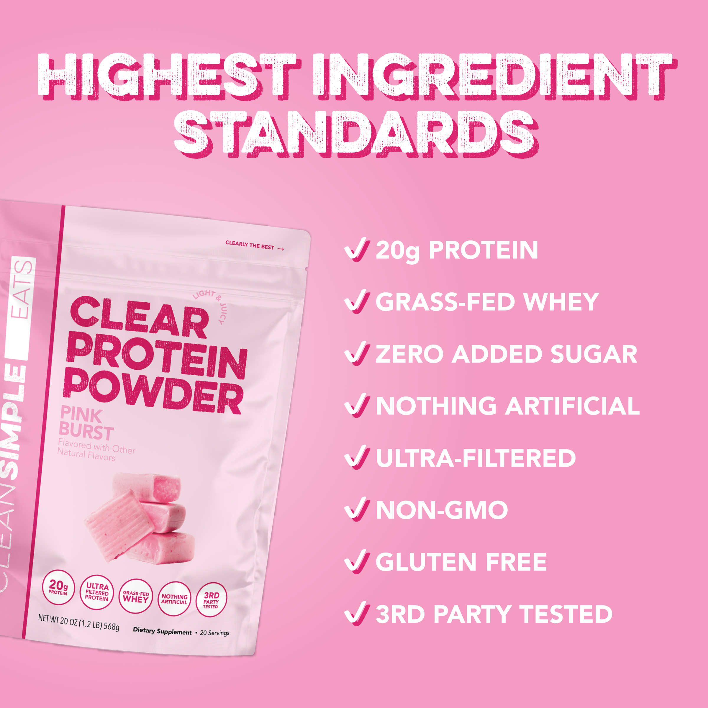 Clear Protein Powder: Pink Burst (20 Serving)