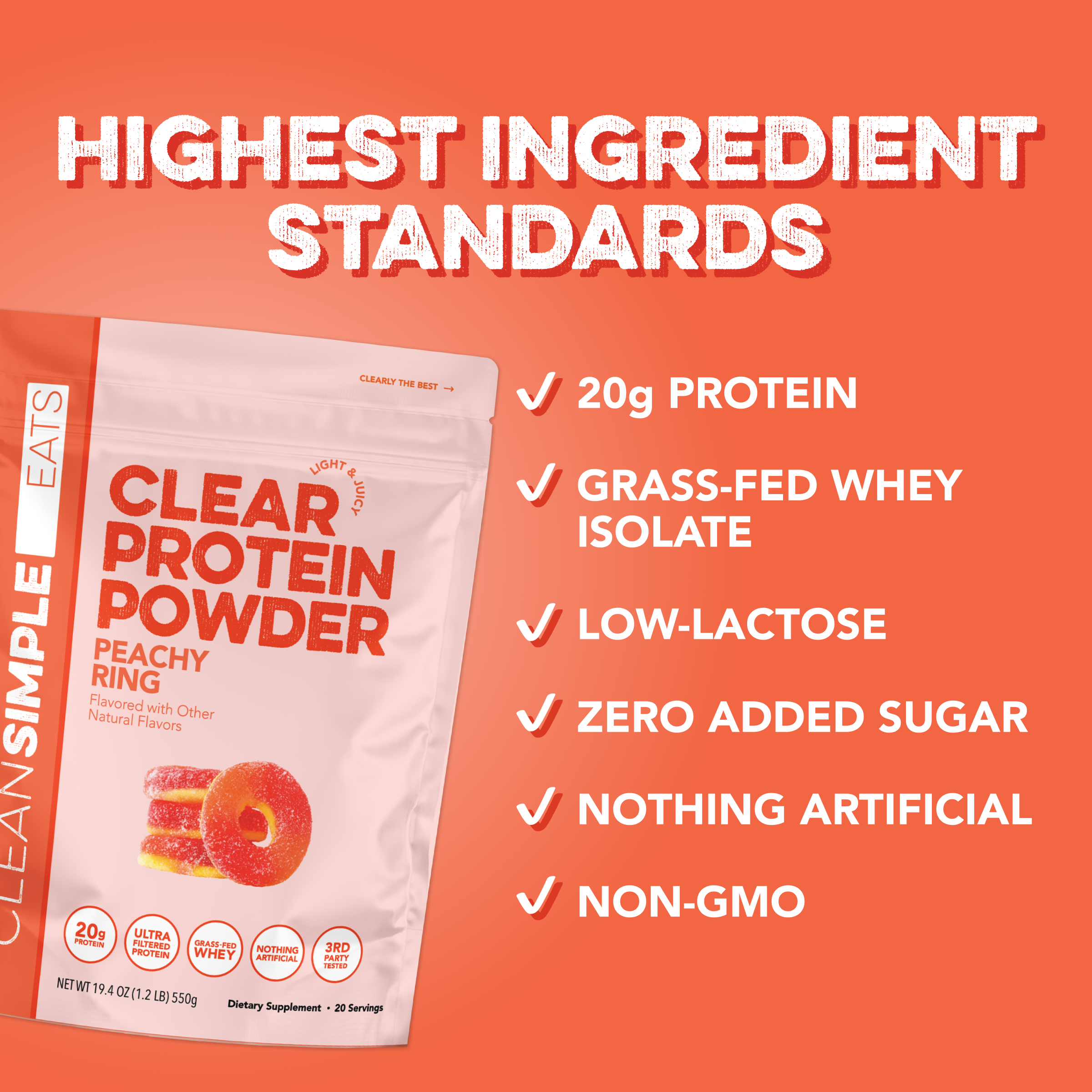Clear Protein Powder: Peachy Ring (20 Serving)