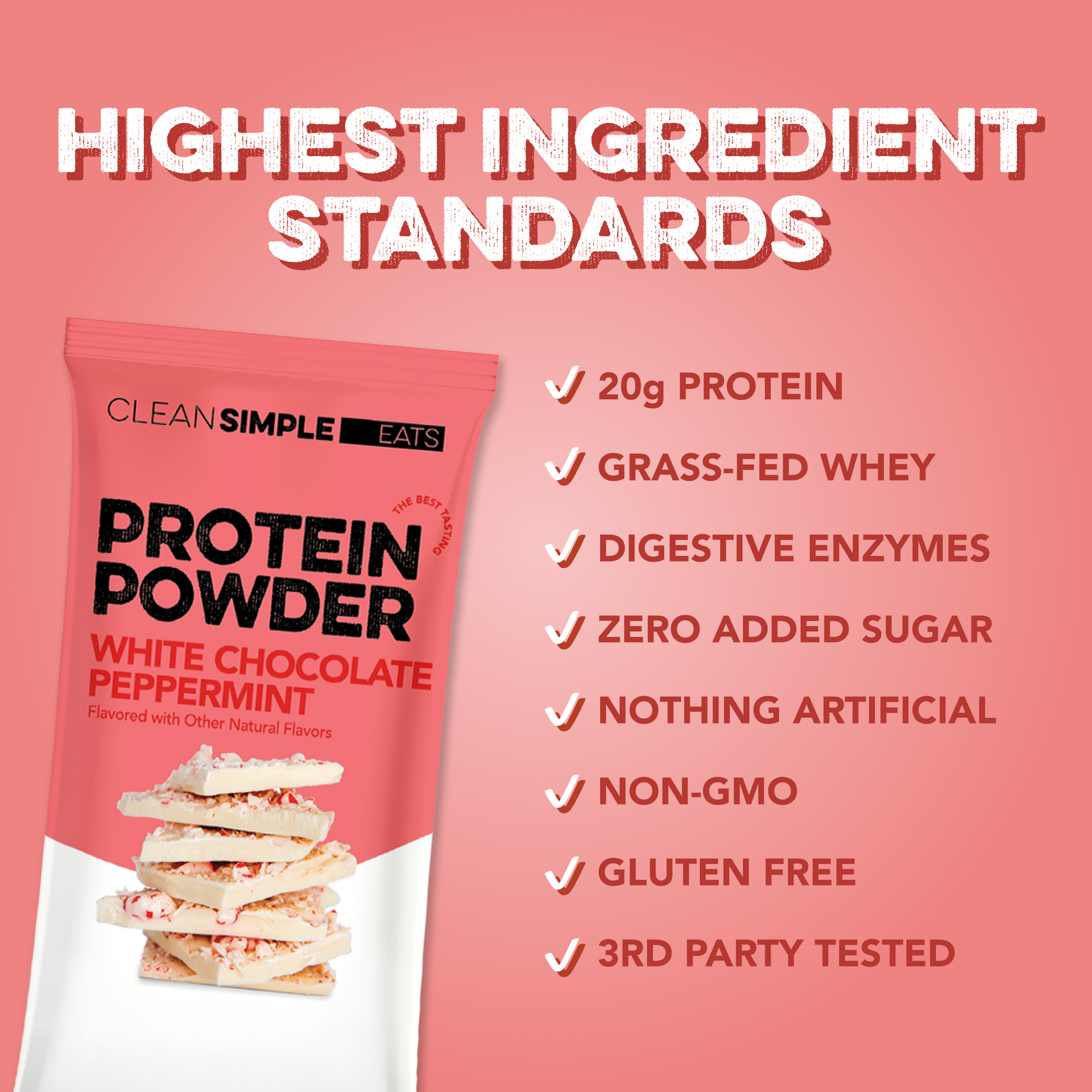 Protein Powder: White Chocolate Peppermint (10 Single Serving Stick Packs)