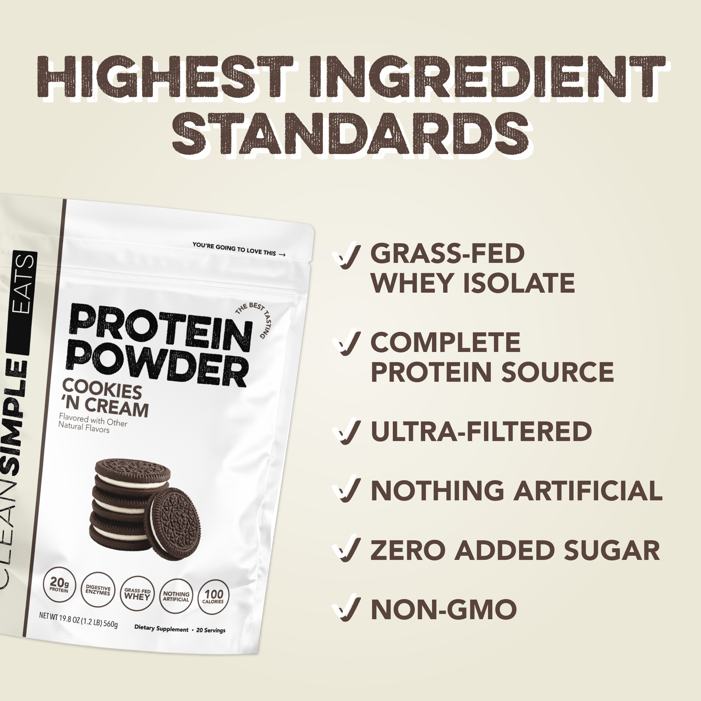 Protein Powder: Cookies 'N Cream (20 Serving Bag)