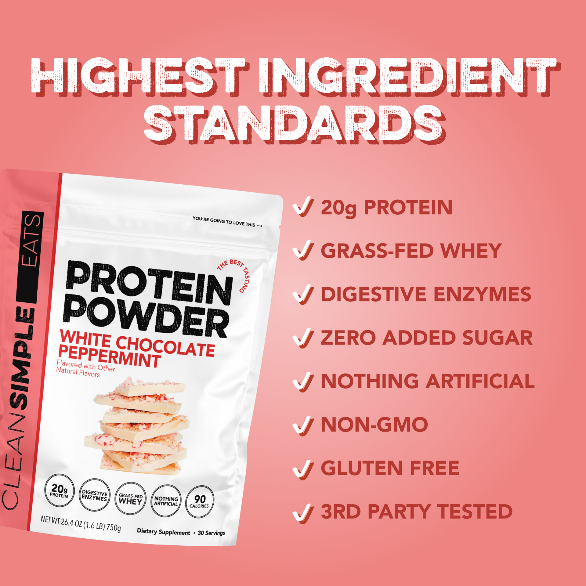 Protein Powder: White Chocolate Peppermint (30 Serving Bag)