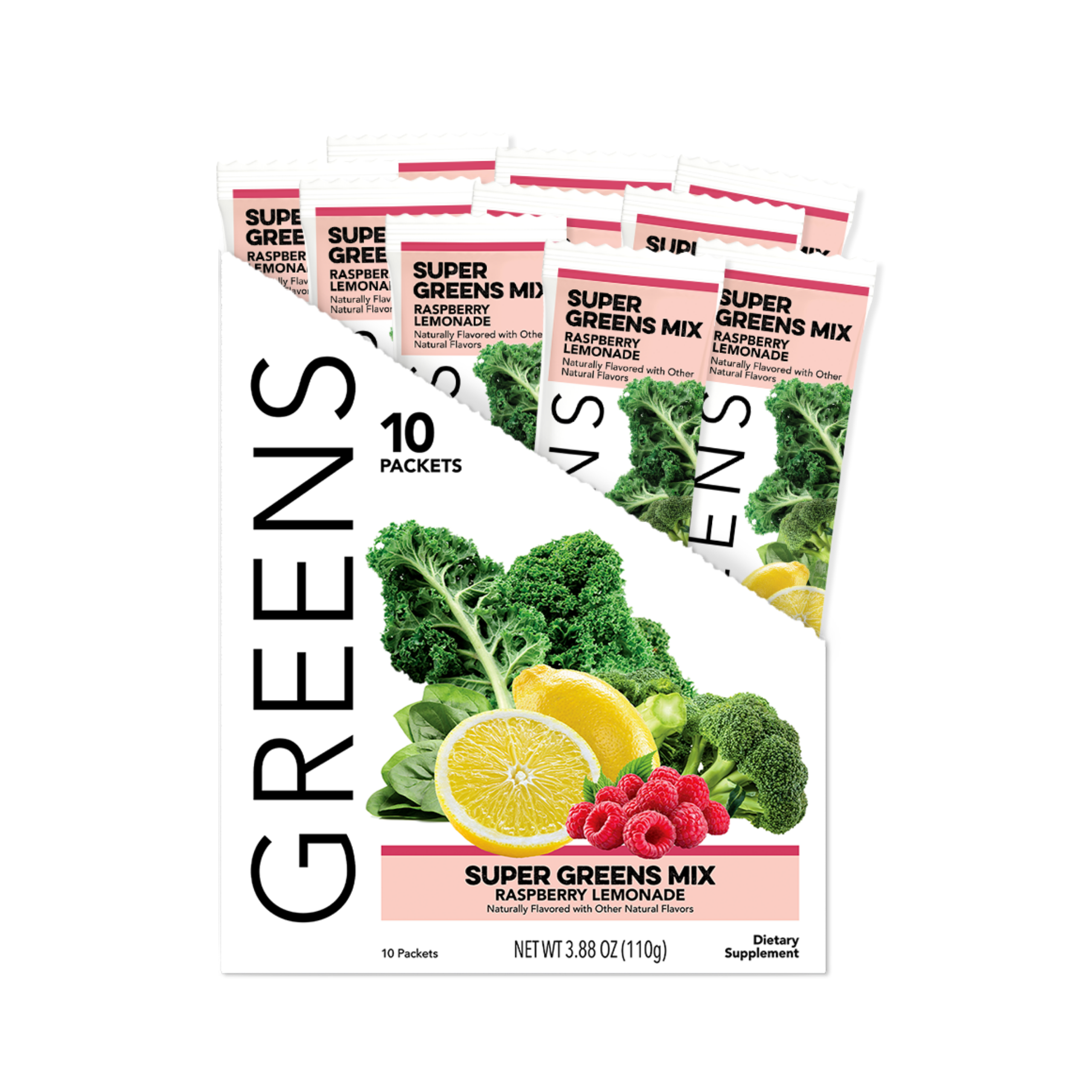 Greens: Raspberry Lemonade Super Greens Mix (10 Single Serving Stick Packs)