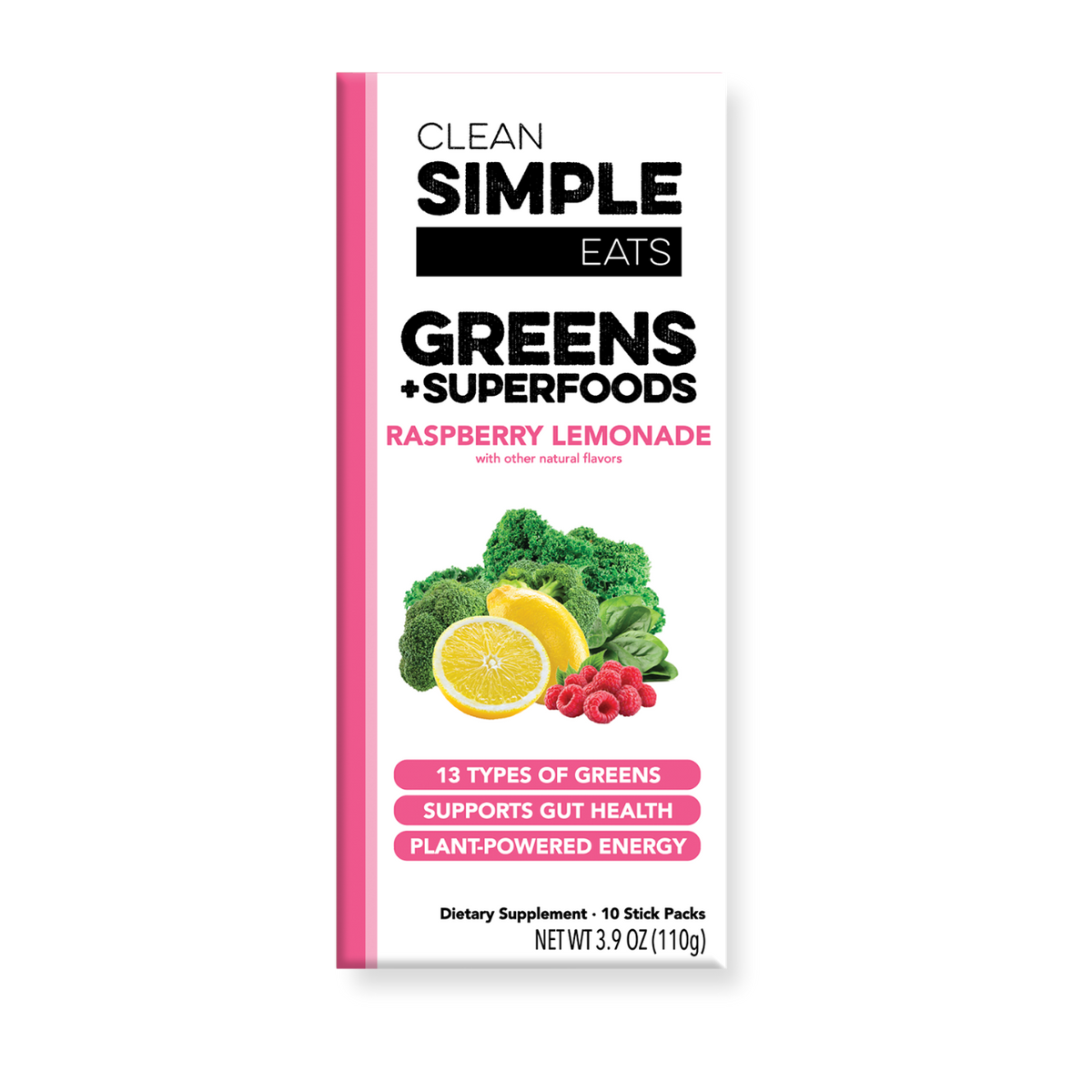 Greens: Raspberry Lemonade Super Greens Mix (10 Single Serving Stick Packs)