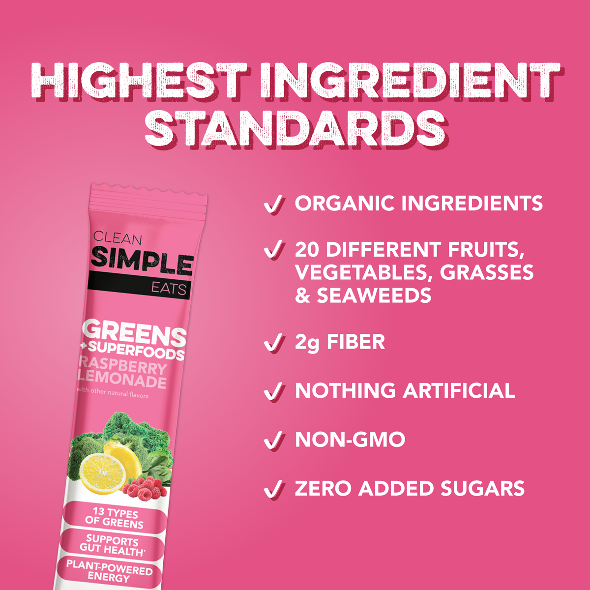 Greens: Raspberry Lemonade Super Greens Mix (10 Single Serving Stick Packs)