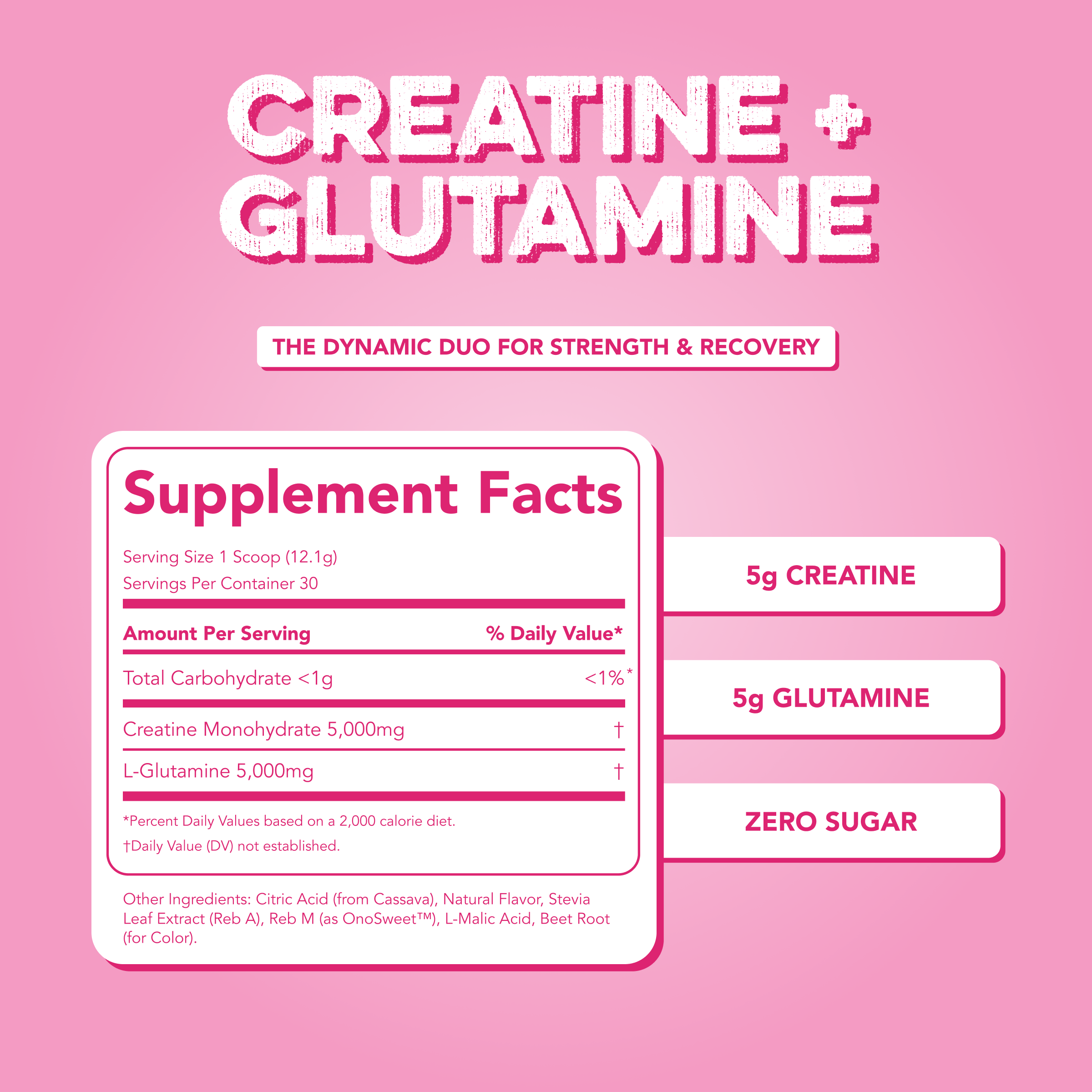 Creatine + Glutamine: Pink Burst (30 Serving Bag)