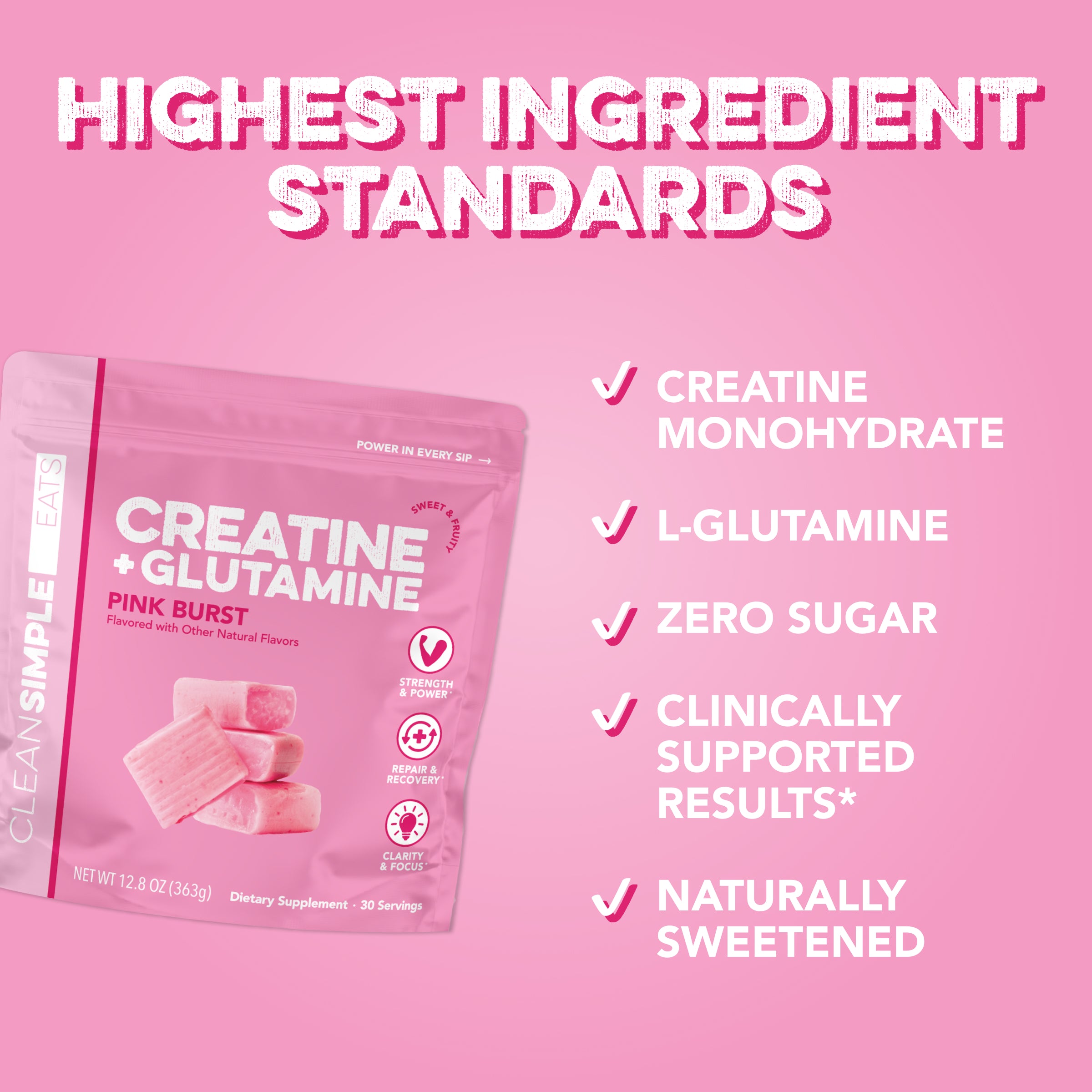 Creatine + Glutamine: Pink Burst (30 Serving Bag)