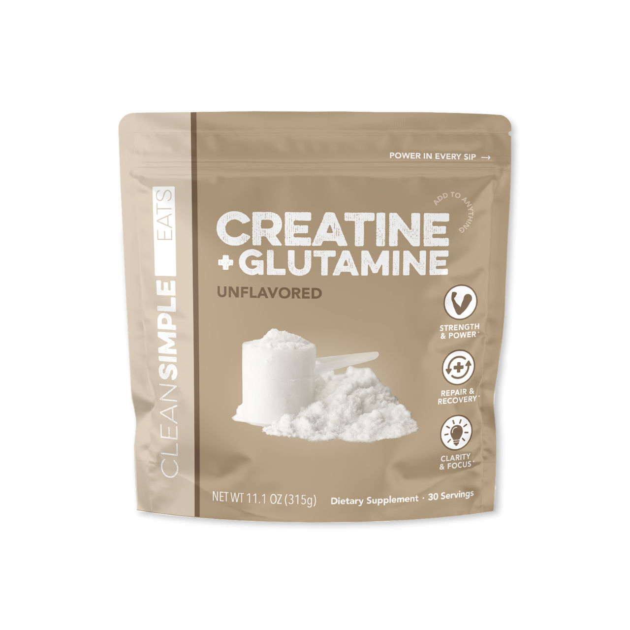 Creatine + Glutamine: Unflavored (30 Serving Bag)