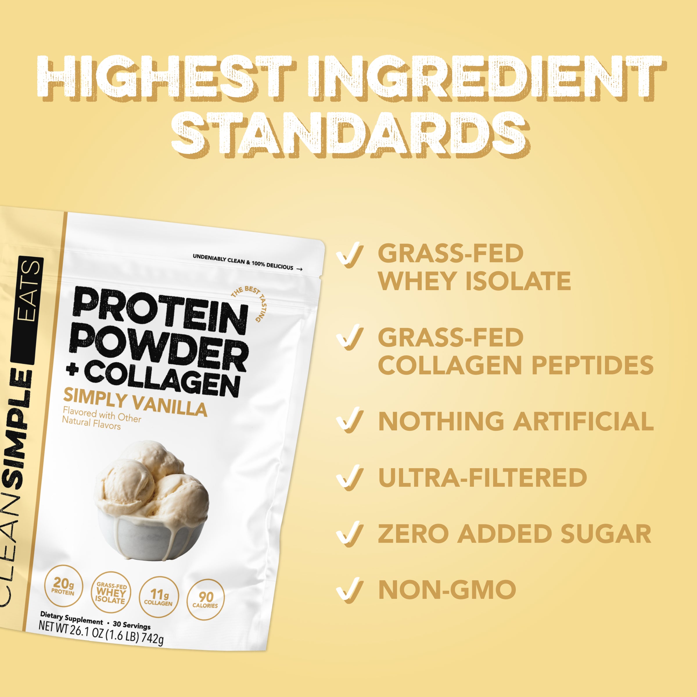 Protein Powder + Collagen: Simply Vanilla (30 Serving Bag)