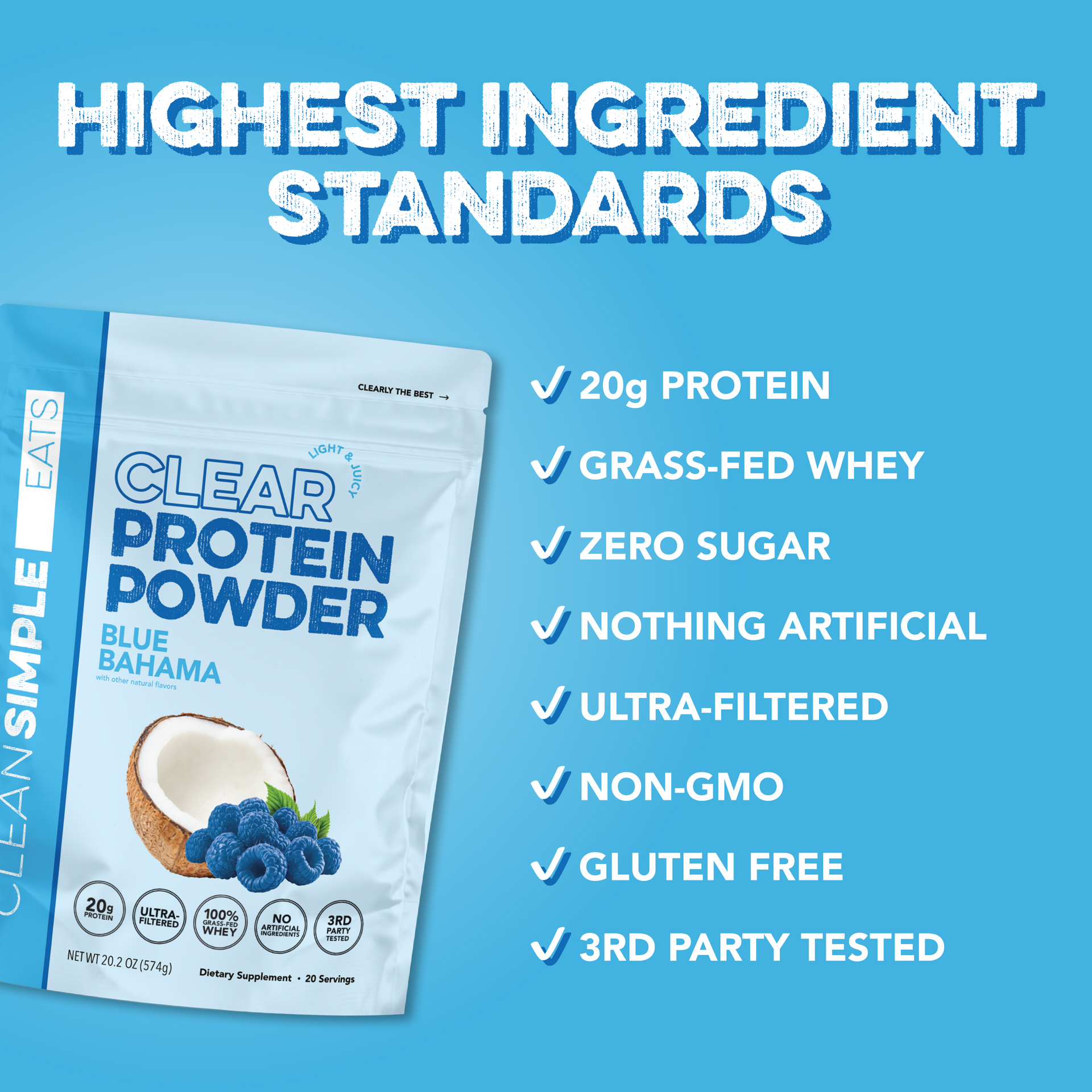 Clear Protein Powder: Blue Bahama (20 Serving)