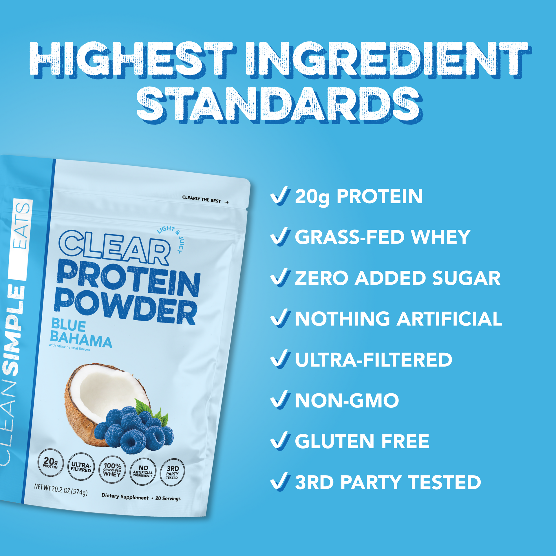 Clear Protein Powder: Blue Bahama (20 Serving)