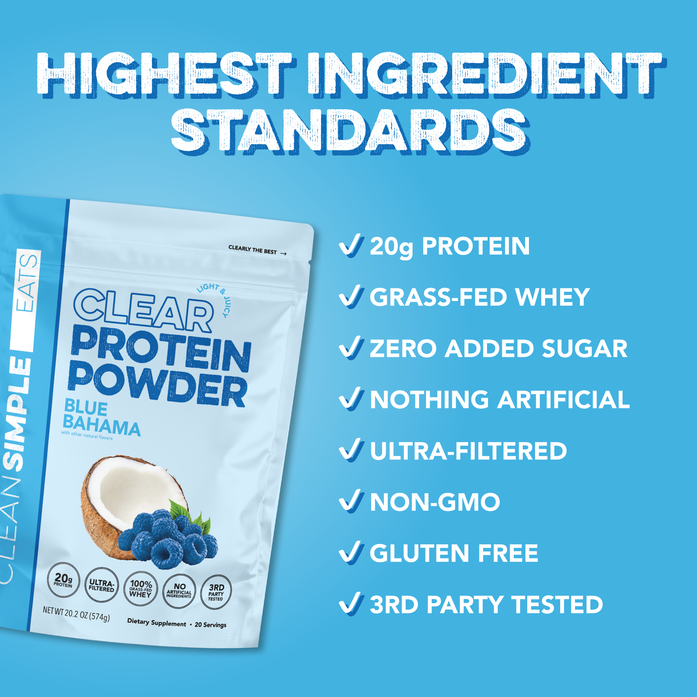 Clear Protein Powder: Blue Bahama (20 Serving)