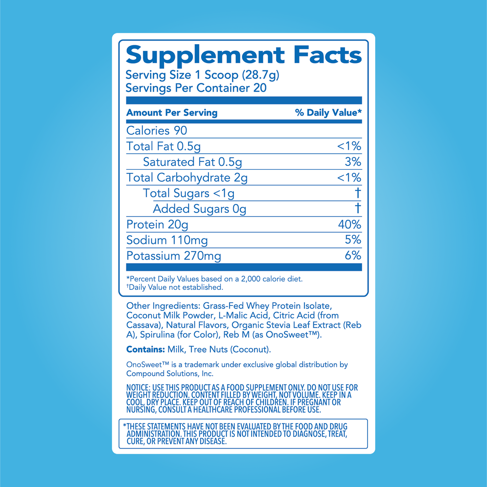 Clear Protein Powder: Blue Bahama (20 Serving)