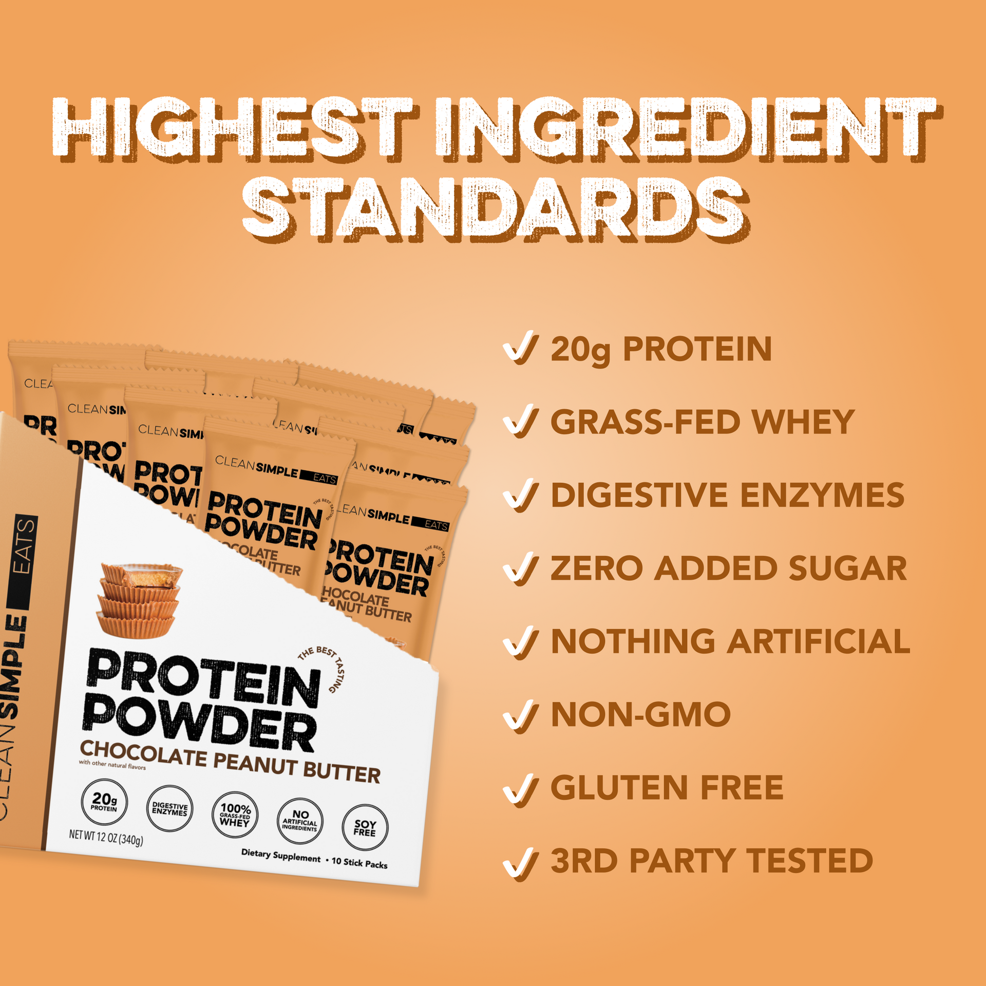 Protein Powder: Chocolate Peanut Butter (10 Single Serving Stick Packs)