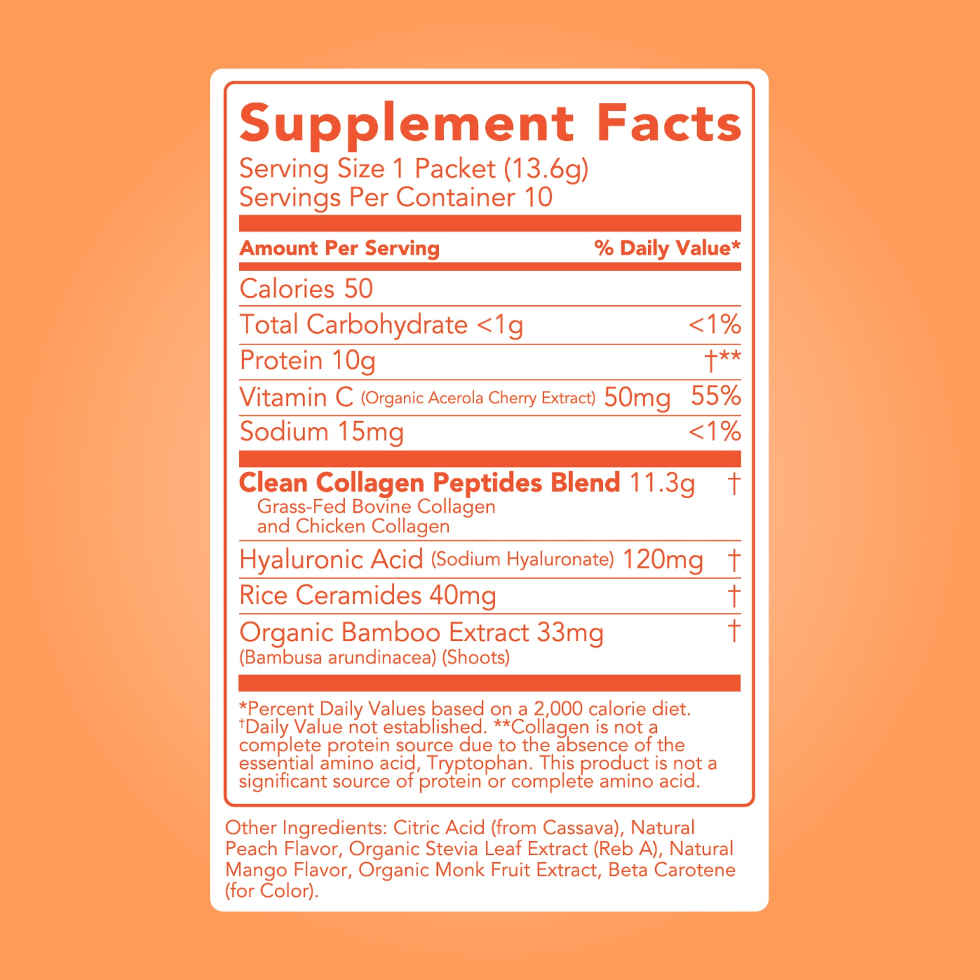 Collagen + Beauty Blend: Peach Mango (10 Single Serving Stick Pack)