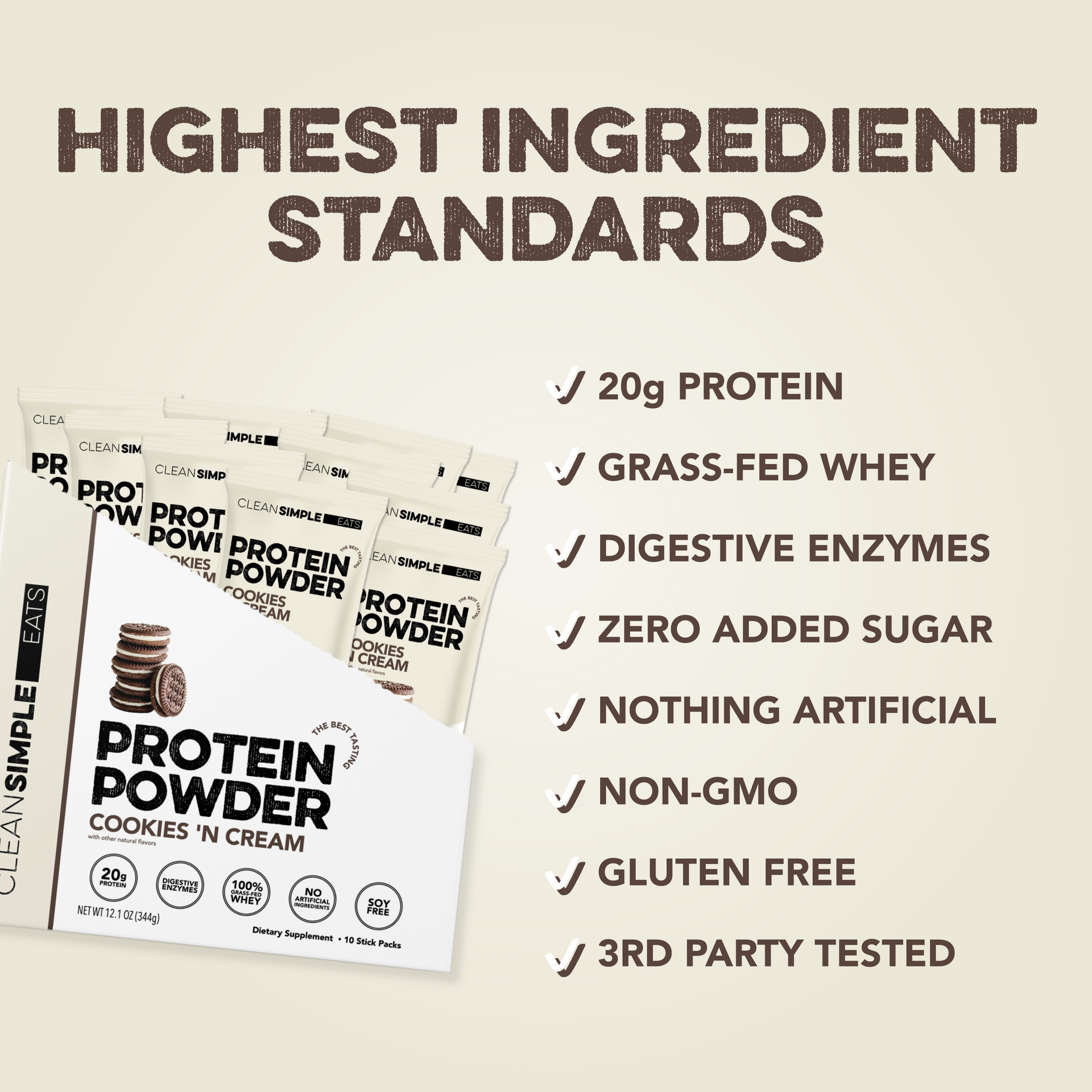 Protein Powder: Cookies 'N Cream (10 Single Serving Stick Packs)
