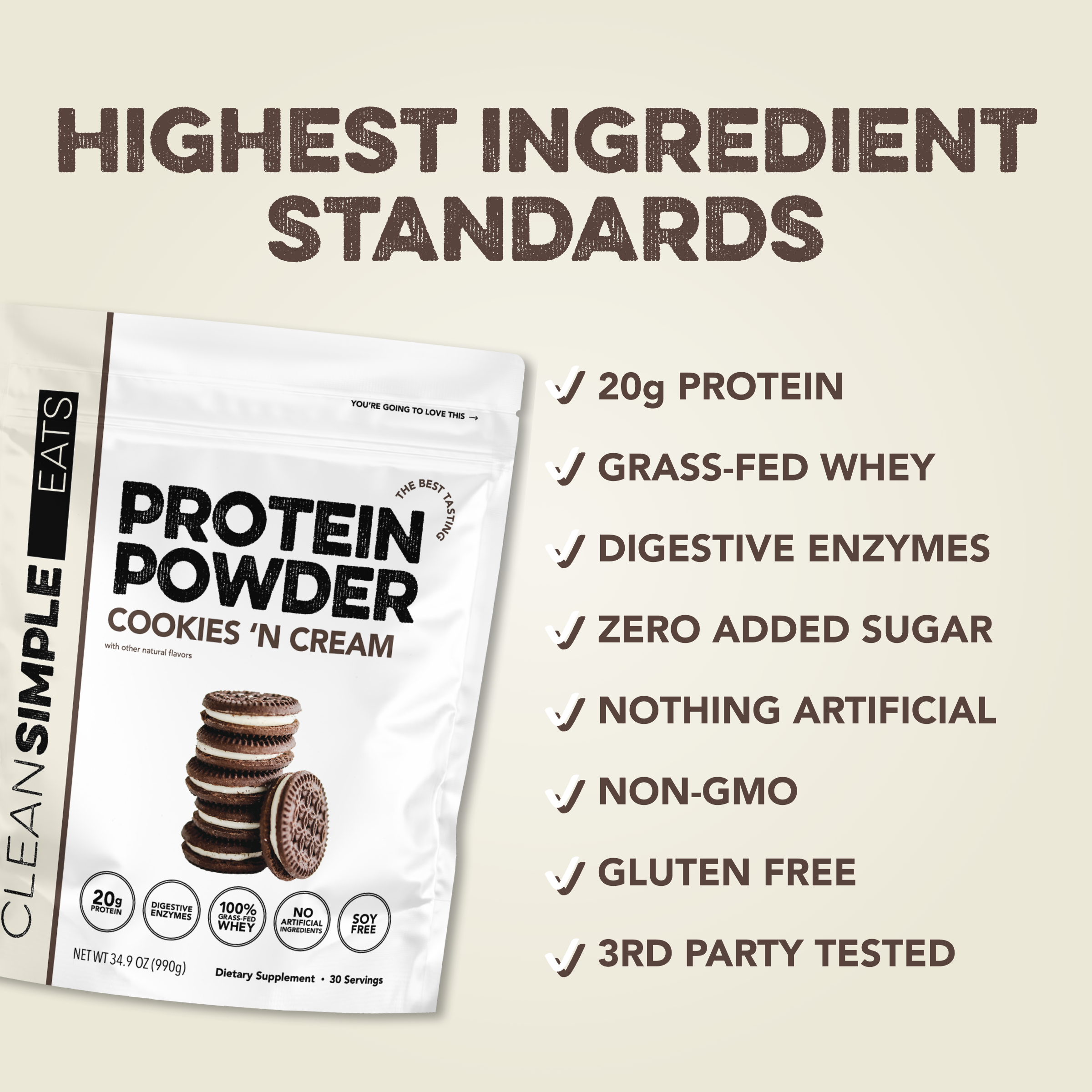 Protein Powder: Cookies 'N Cream (30 Serving Bag)
