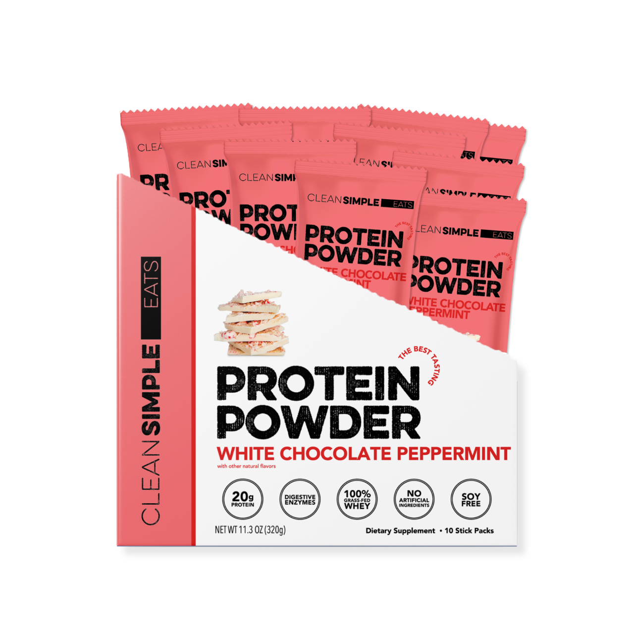 Protein Powder: White Chocolate Peppermint (10 Single Serving Stick Packs)