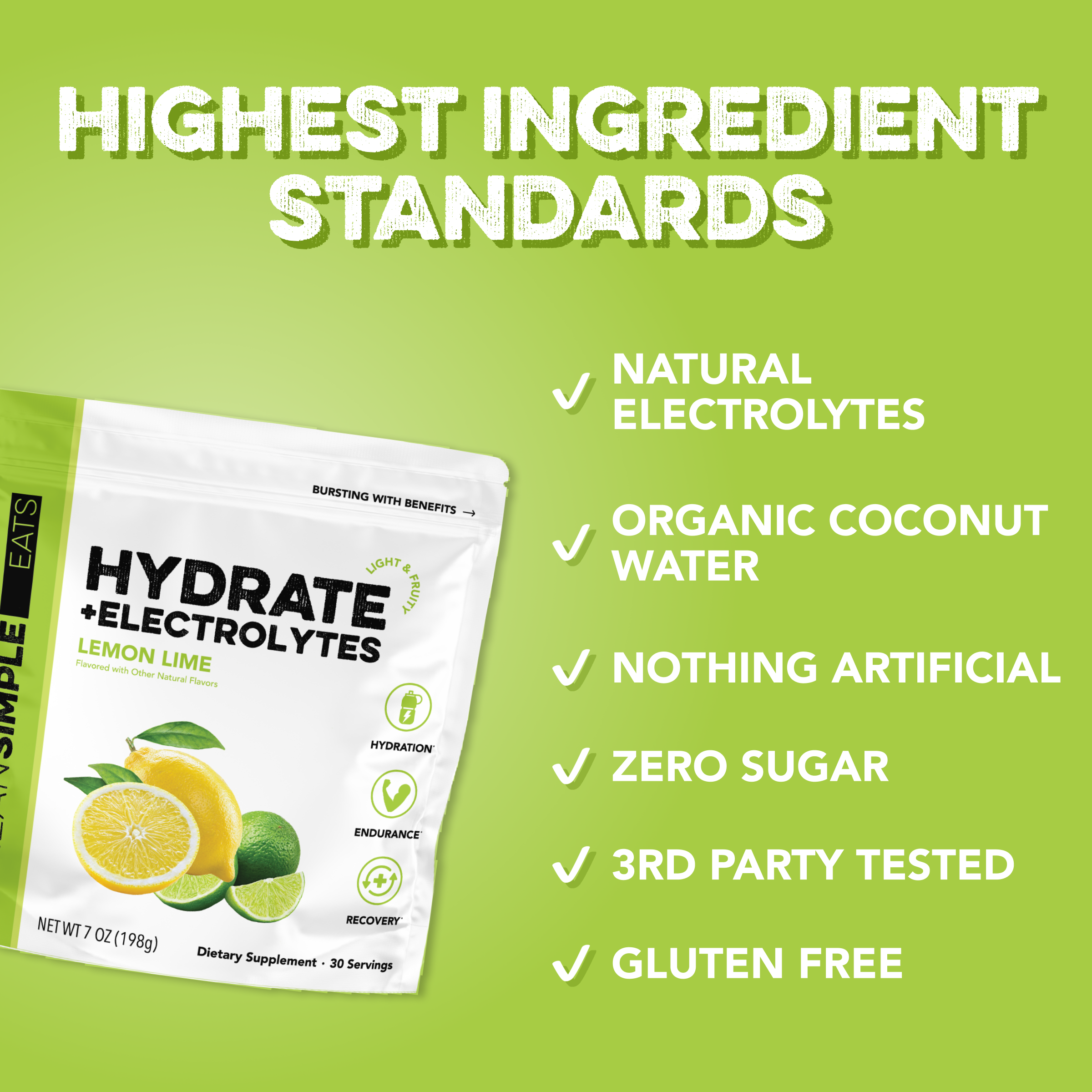 Hydrate + Electrolytes: Lemon Lime (30 Serving Bag)