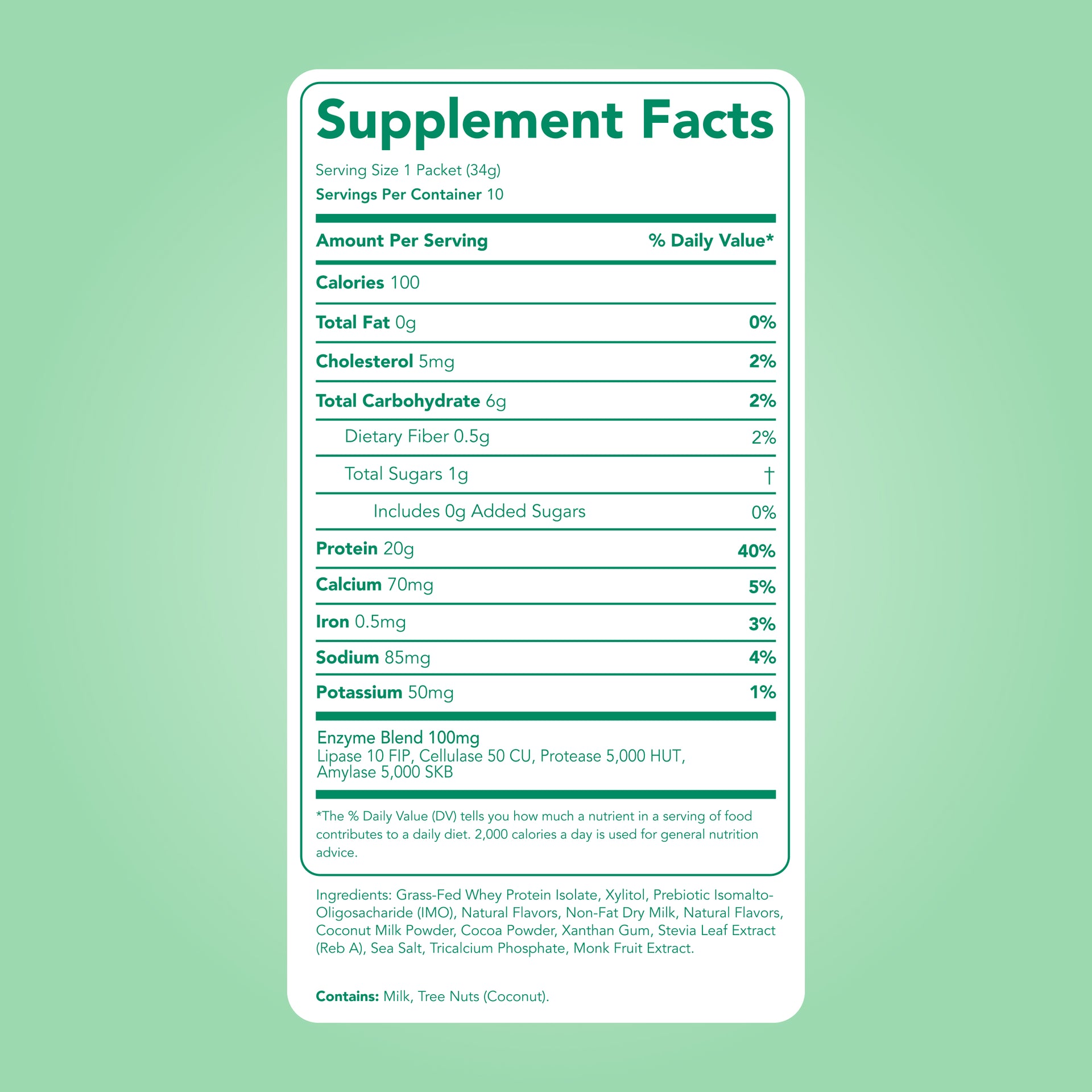 Protein Powder: Mint Chocolate Cookie (10 Single Serving Stick Packs)