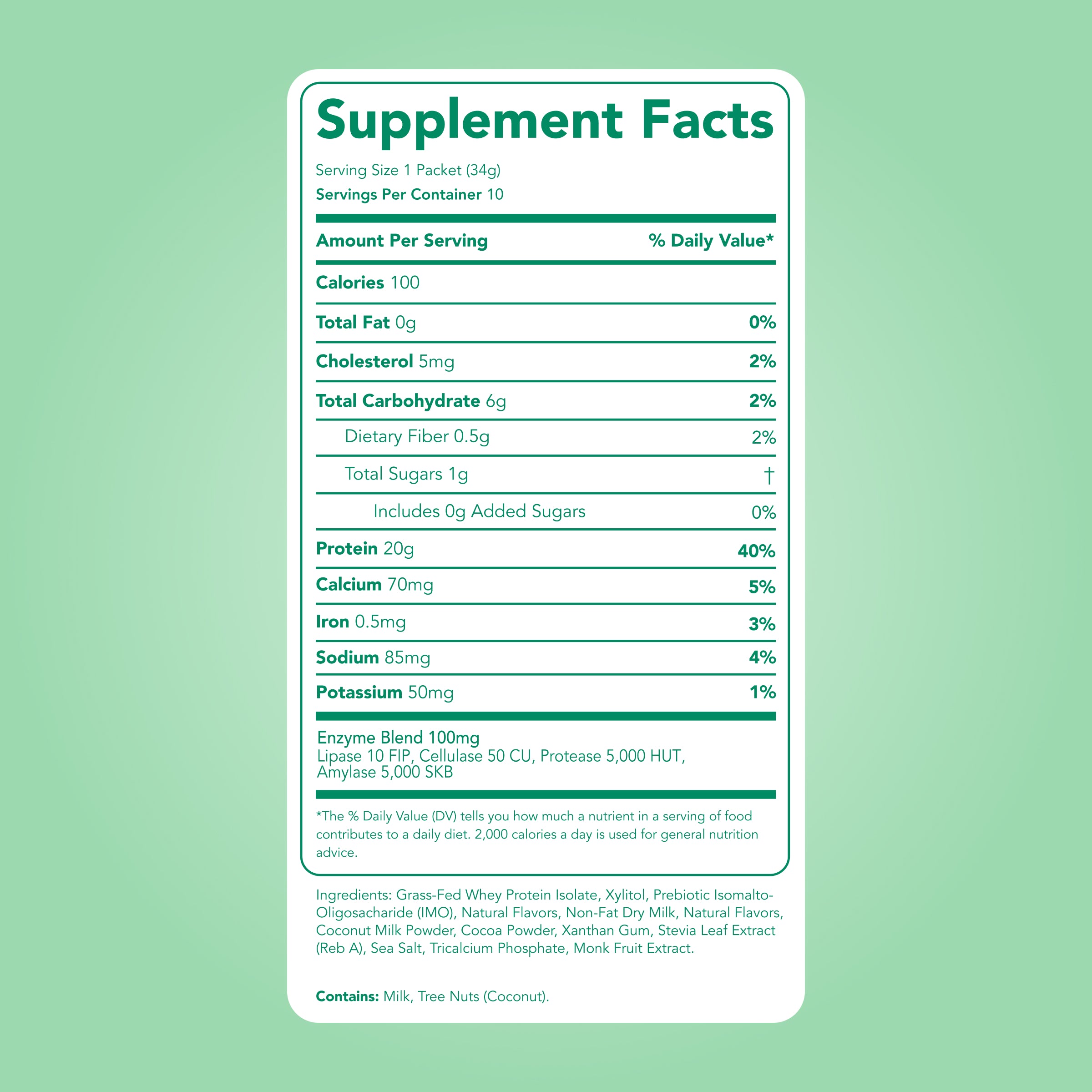 Protein Powder: Mint Chocolate Cookie (10 Single Serving Stick Packs)