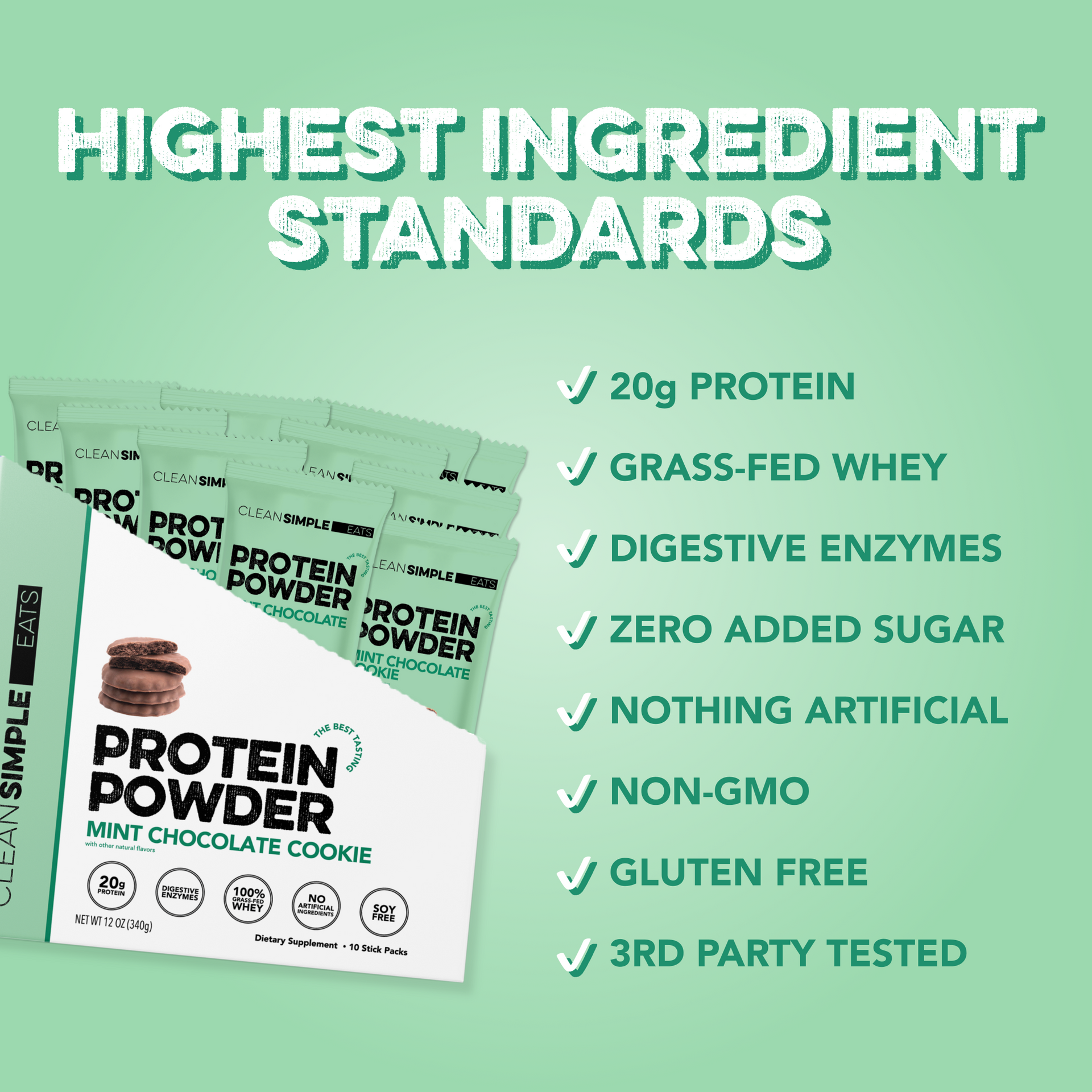 Protein Powder: Mint Chocolate Cookie (10 Single Serving Stick Packs)