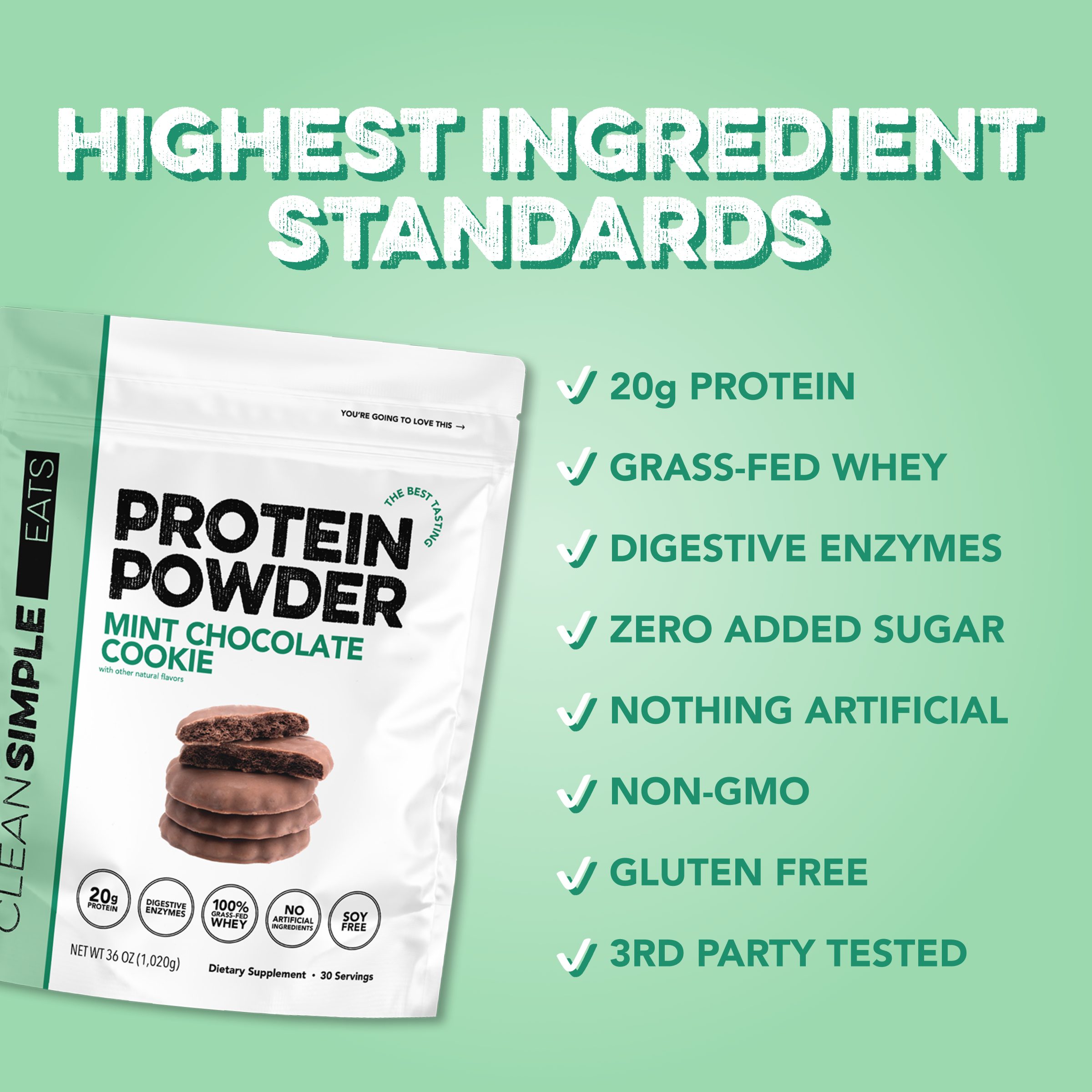 Protein Powder: Mint Chocolate Cookie (30 Serving Bag)