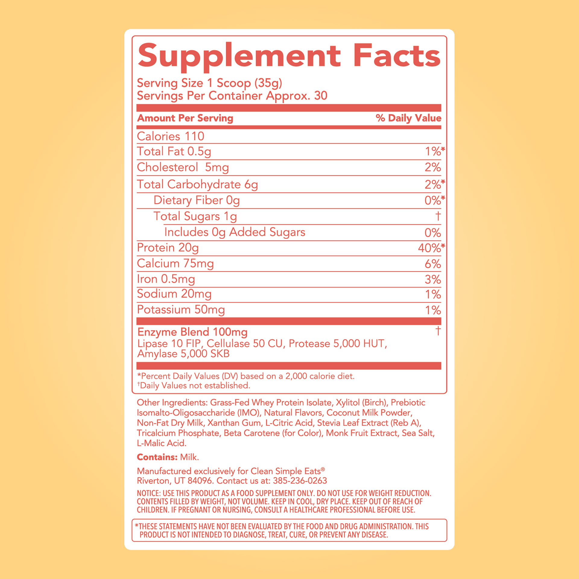 Protein Powder: Peaches & Cream (30 Serving Bag)