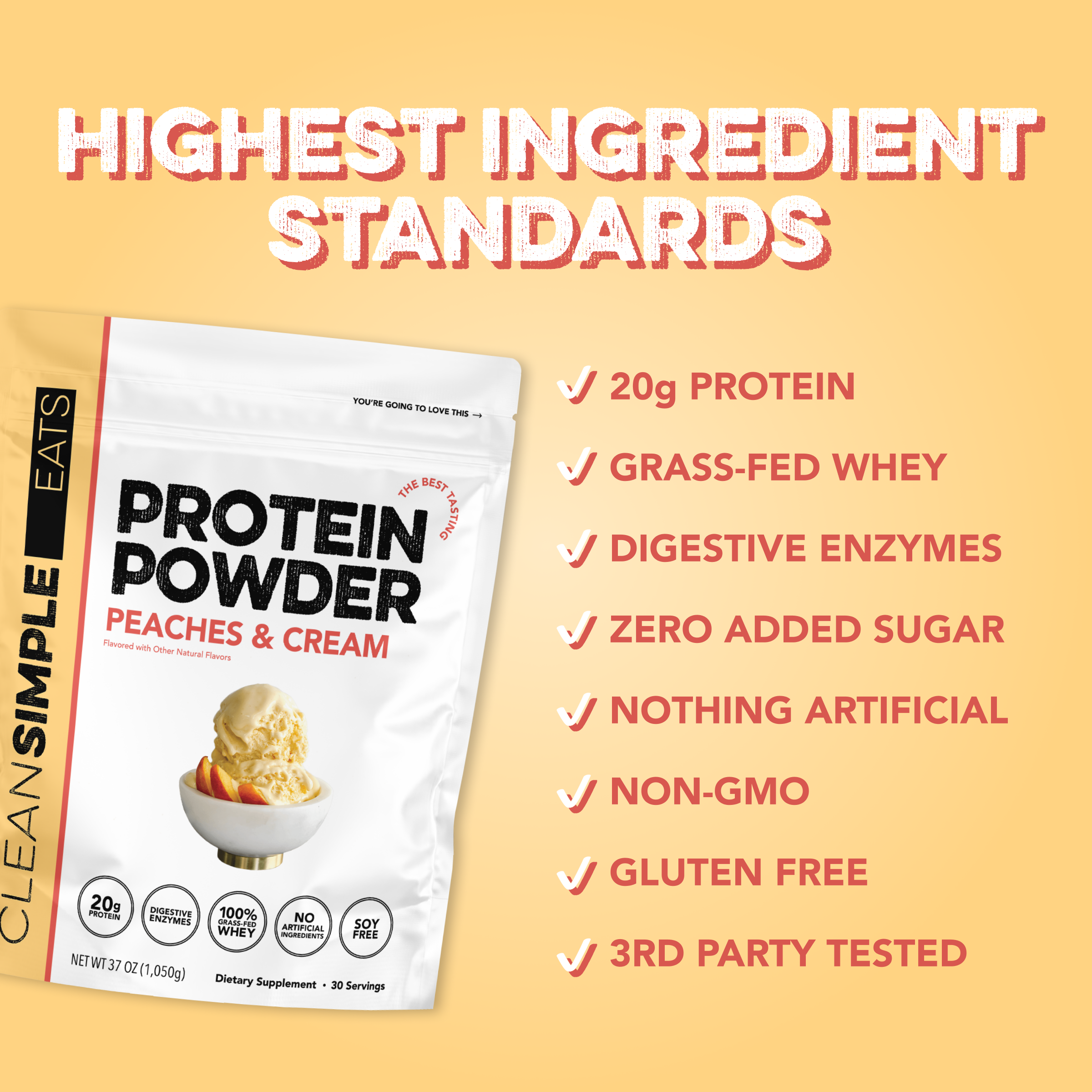 Protein Powder: Peaches & Cream (30 Serving Bag)