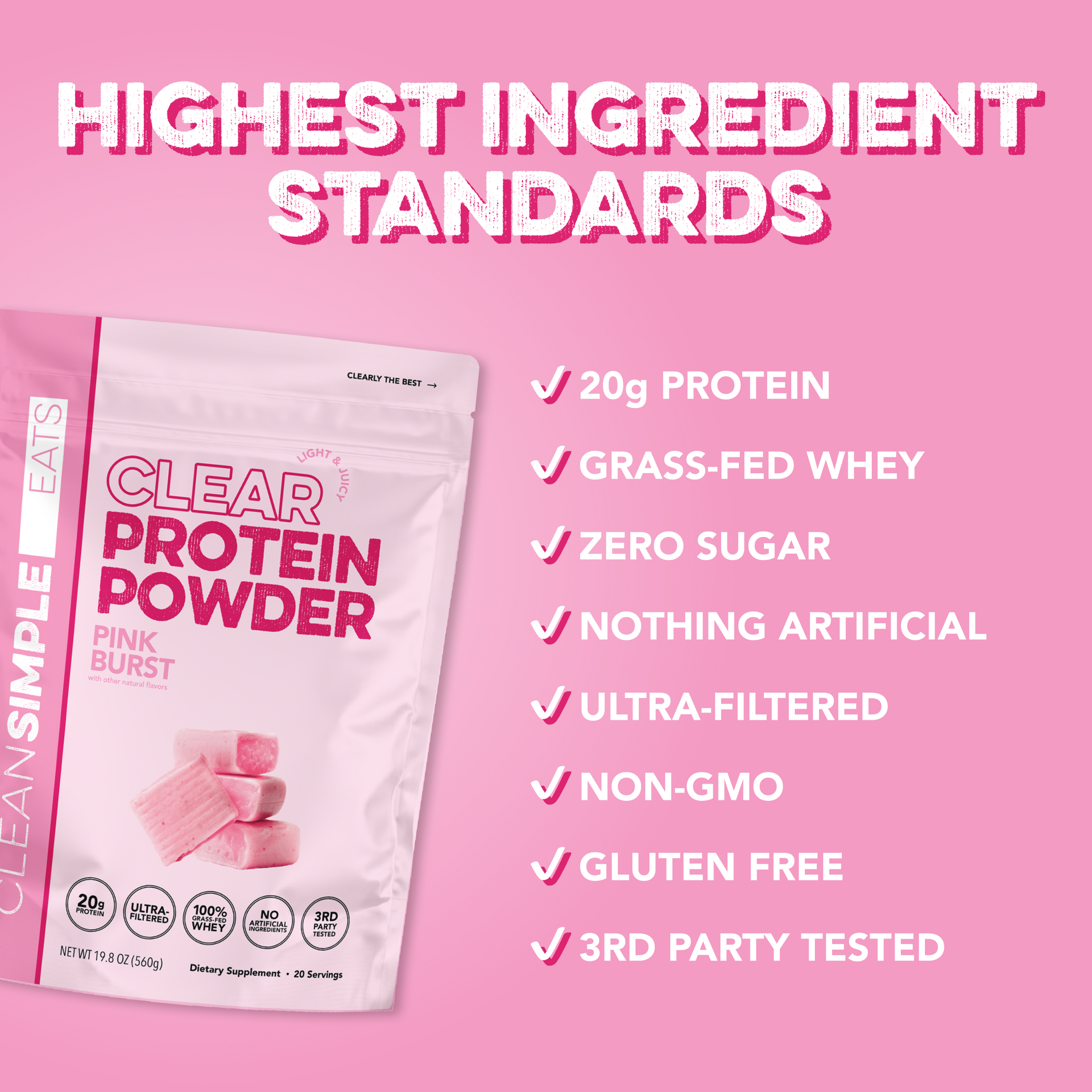 Clear Protein Powder: Pink Burst (20 Serving)