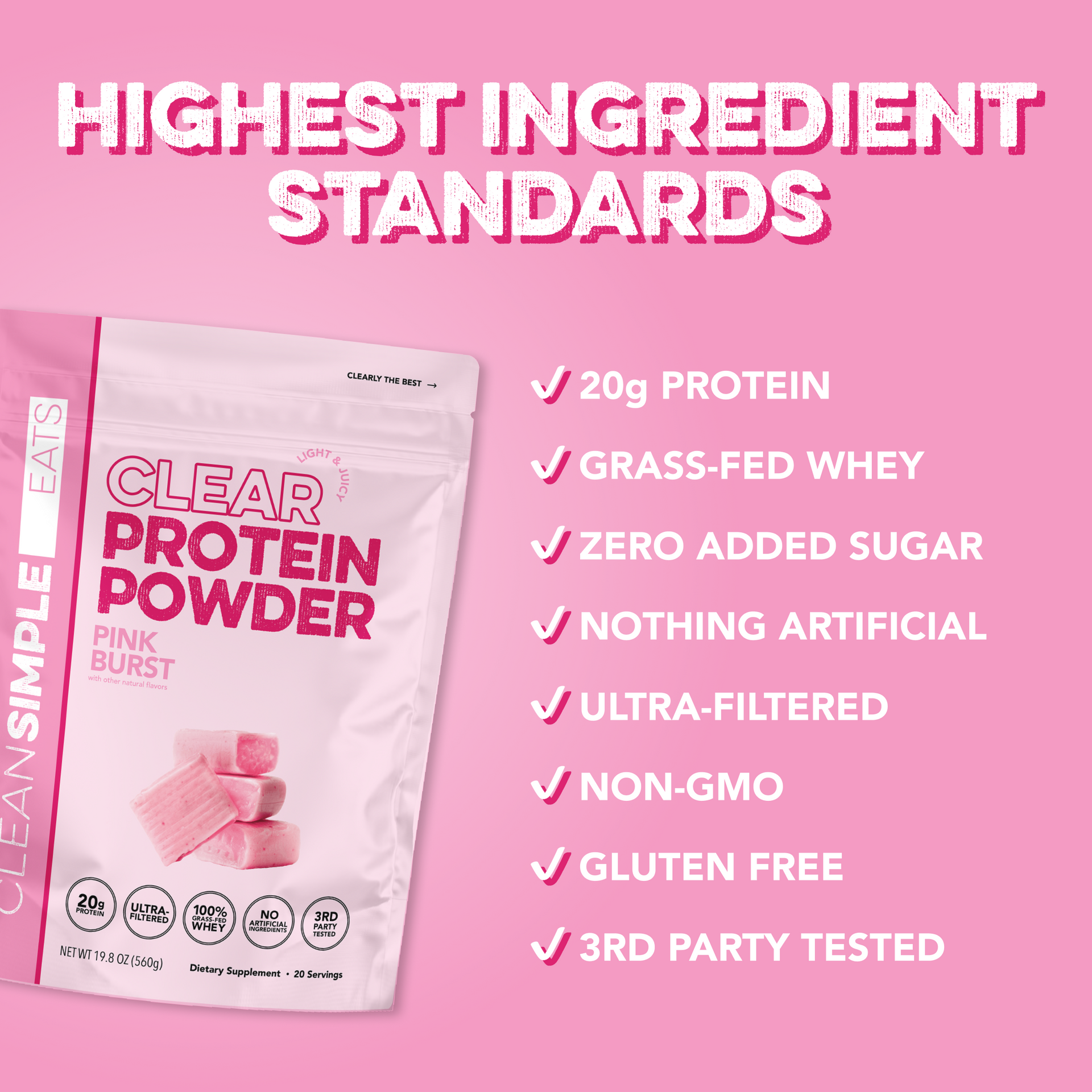Clear Protein Powder: Pink Burst (20 Serving)