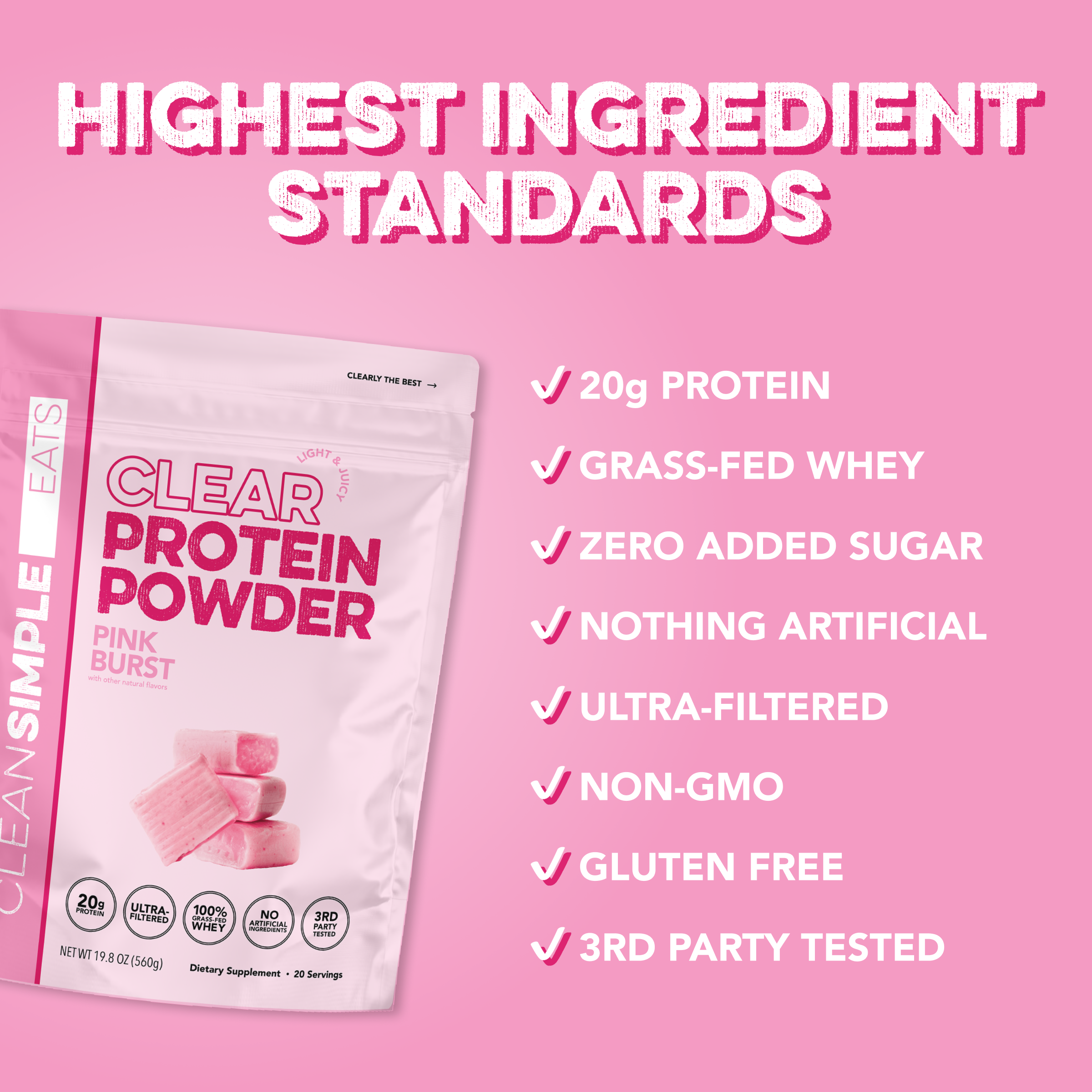 Clear Protein Powder: Pink Burst (20 Serving)