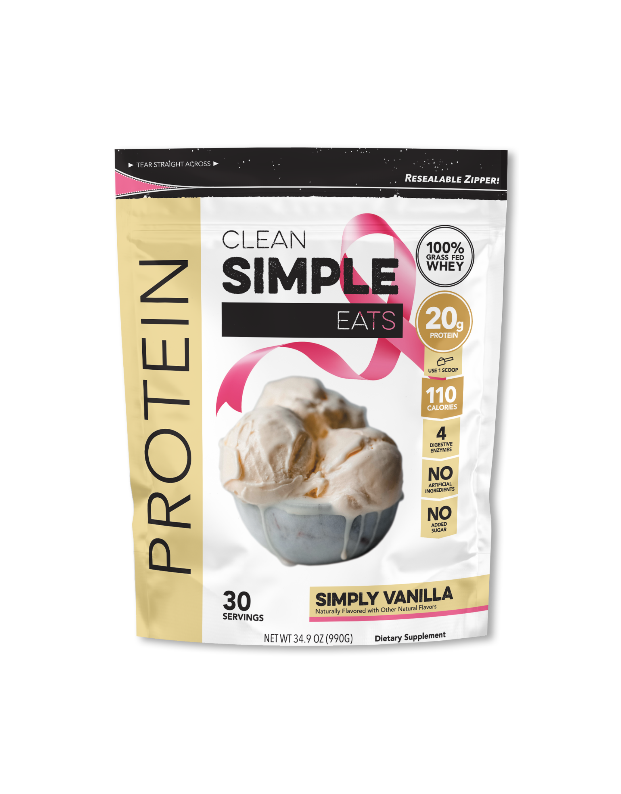 Protein Powder: Simply Vanilla - Breast Cancer Awareness (30 Serving Bag)