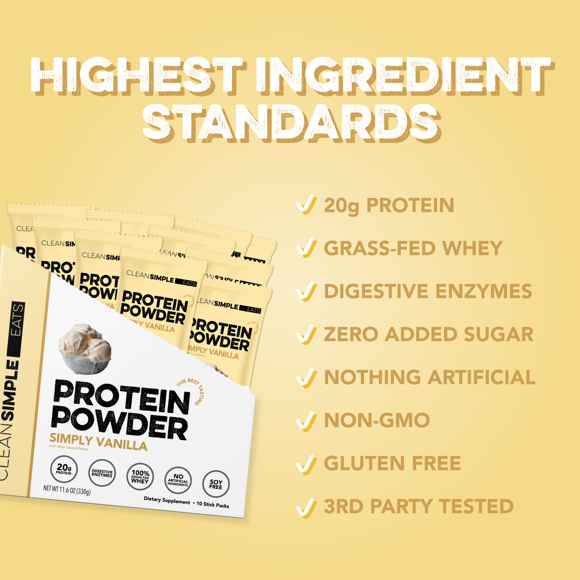 Protein Powder: Simply Vanilla (10 Single Serving Stick Packs)