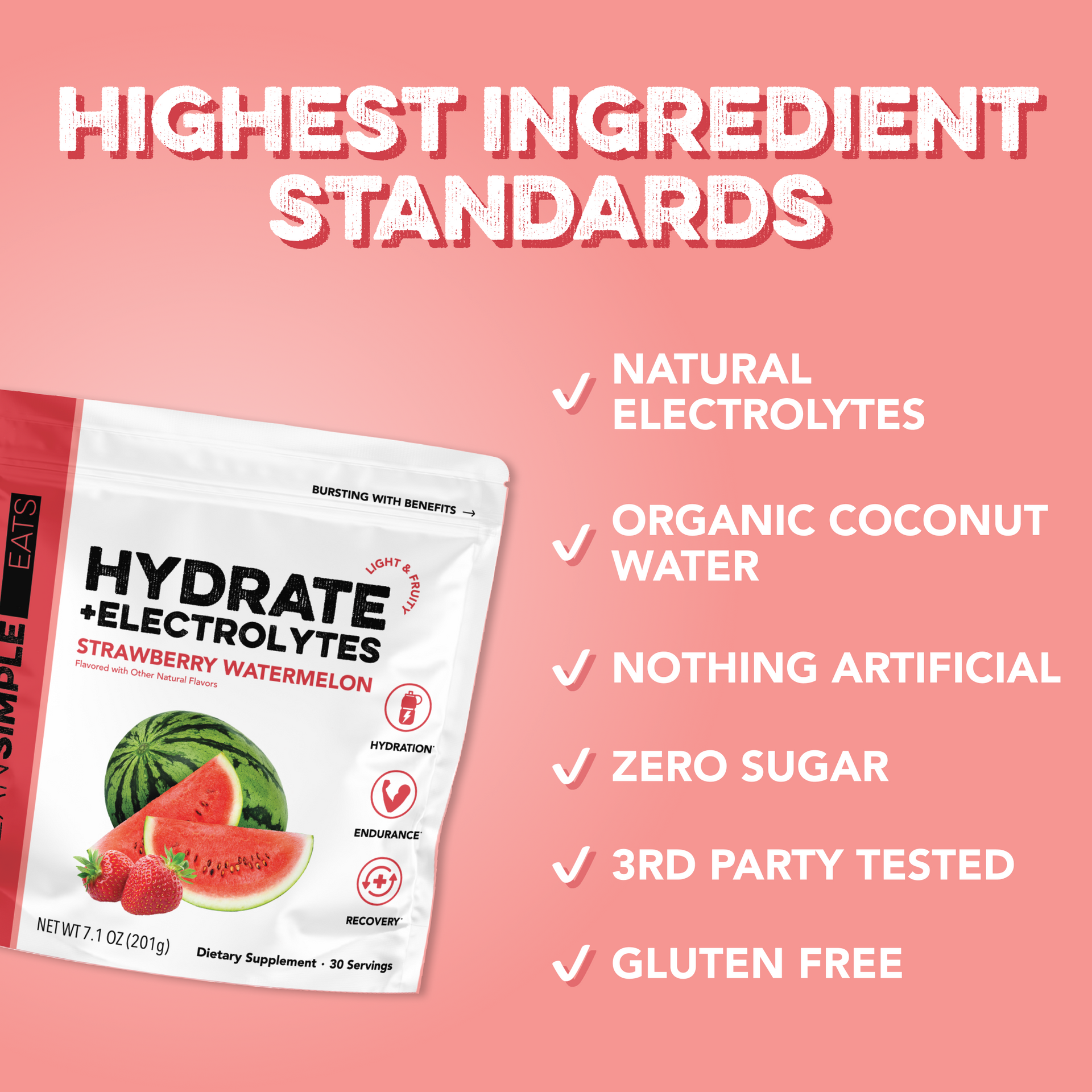 Hydrate + Electrolytes: Strawberry Watermelon (30 Serving Bag)