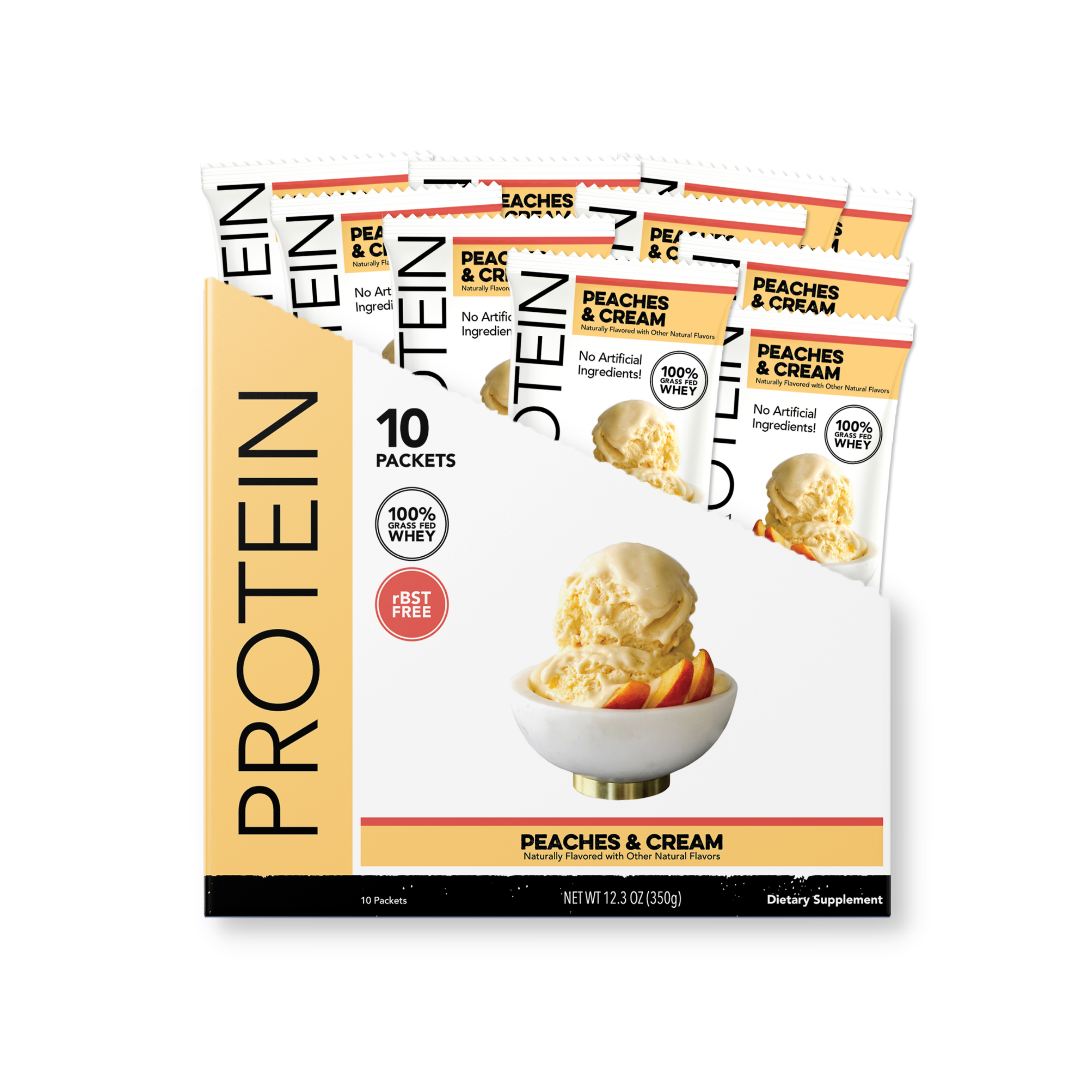 Protein Powder: Peaches & Cream (10 Single Serving Stick Packs)